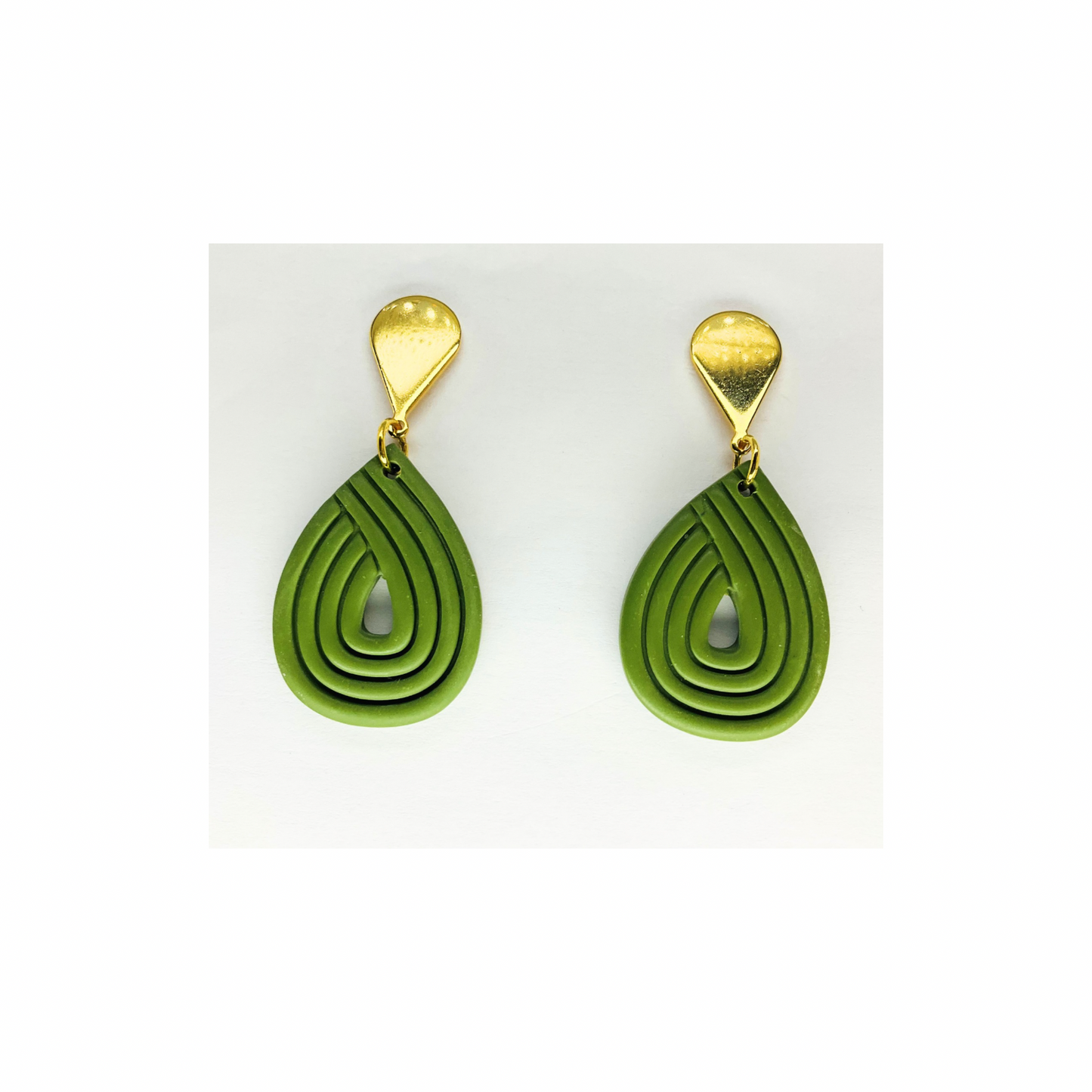 Olive Green Teardrop Dangle with Gold Teardrop Stud Earrings-Crafting By BB
