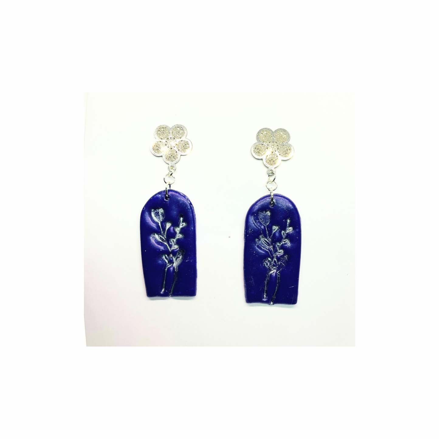 Purple and Silver Flower Dangle Earring