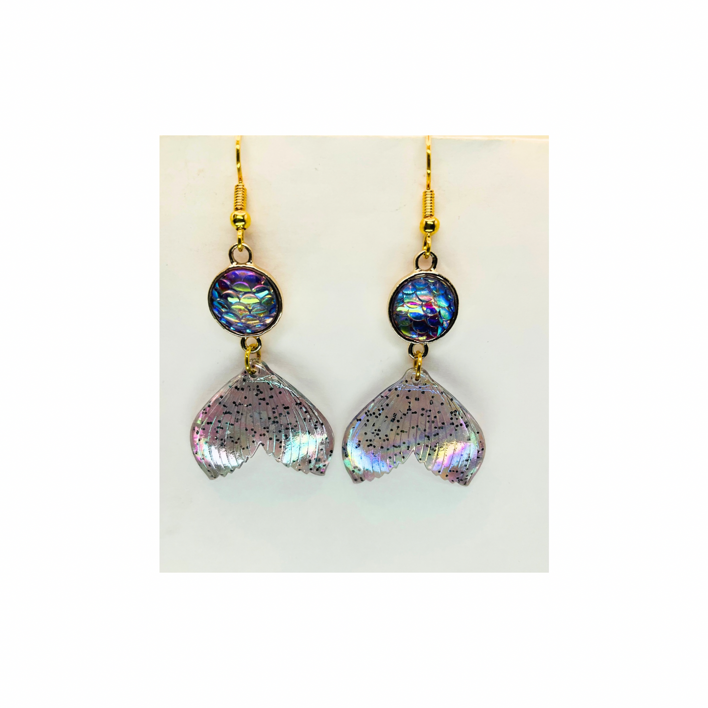 Mermaid Iridescent Tail Dangle with Iridescent Circle Bead Earrings