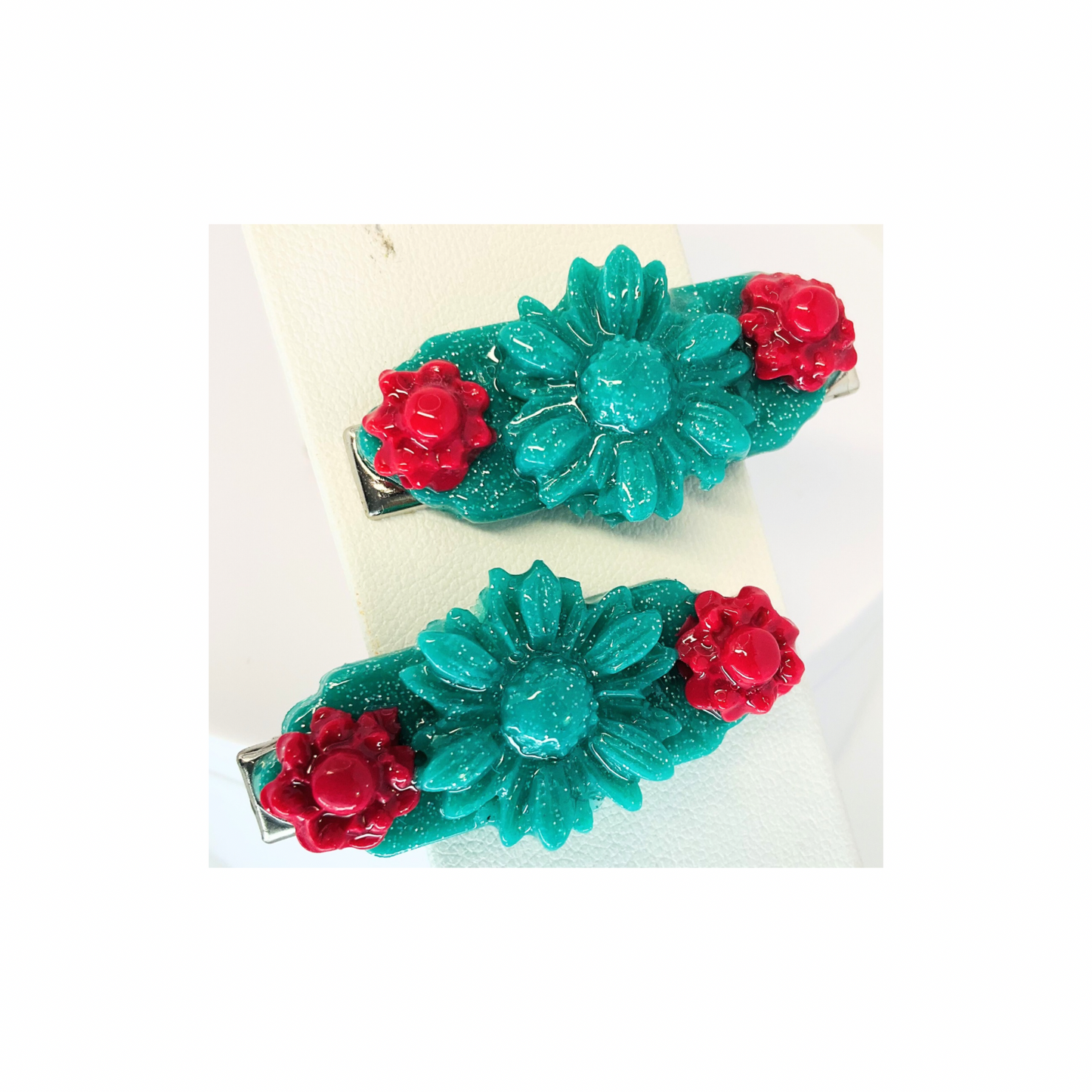 Green and Hot Pink Flower 1.5 Inch Hair Clip-Crafting By BB