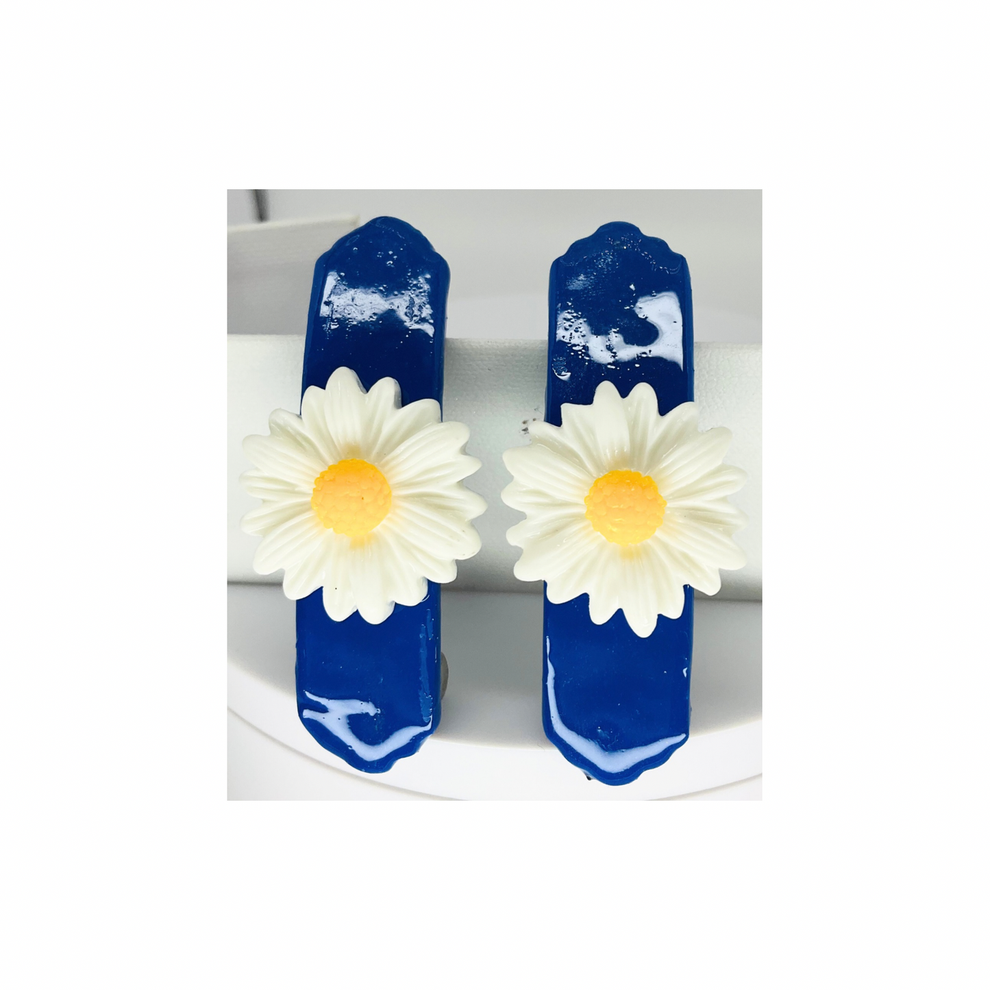 Blue with White Daisy 2-Inch Hair Barrette-Crafting By BB