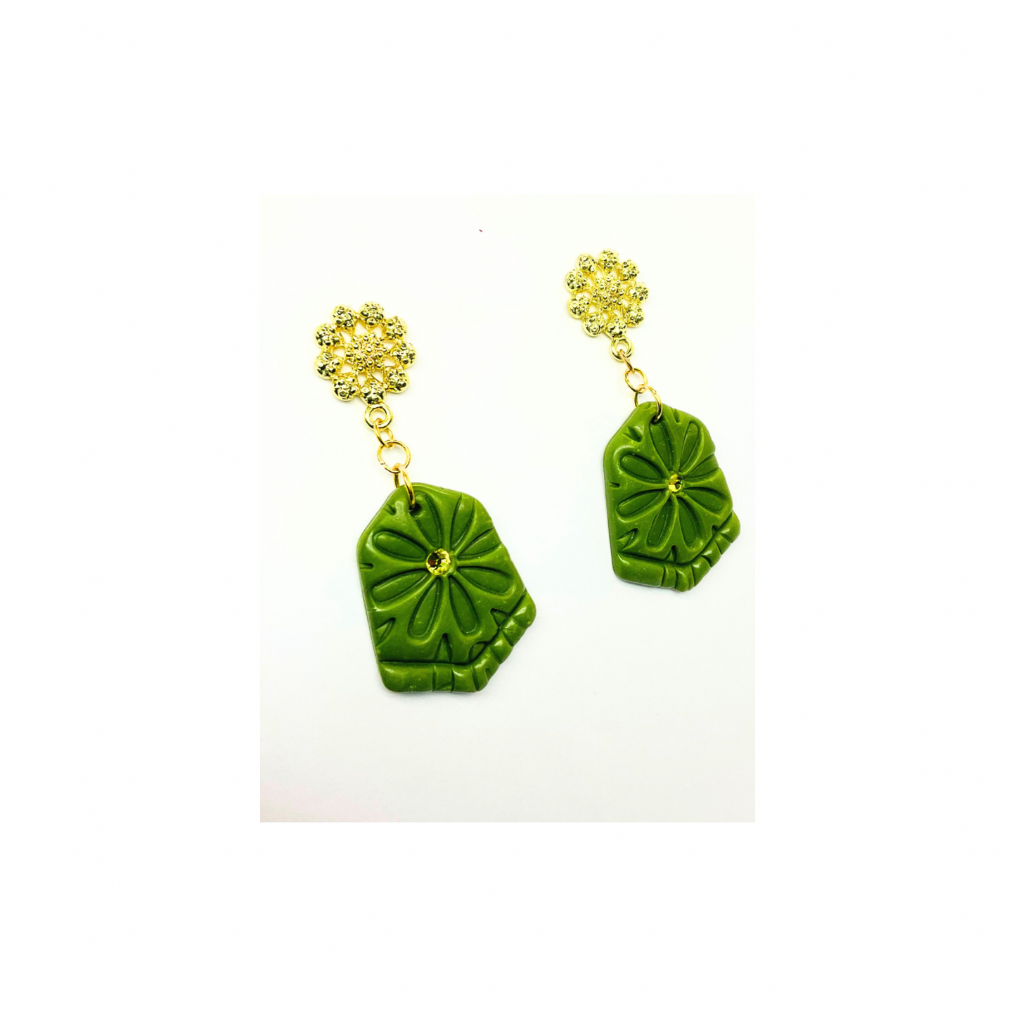 Fern Green and Gold Stud Dangle Earring