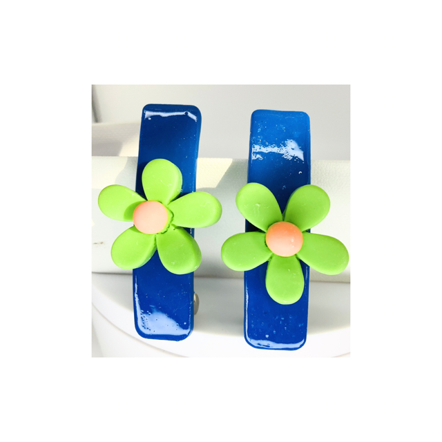 Blue with Green Flower 2-Inch Hair Barrette-Crafting By BB