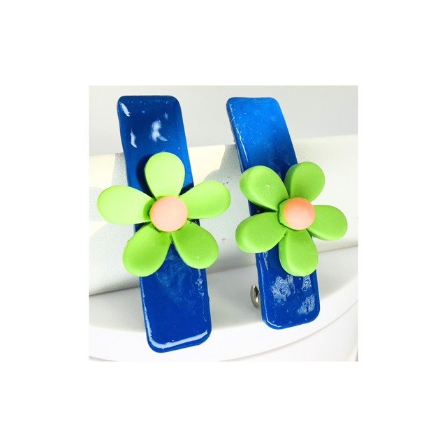 Blue with Green Flower 2-Inch Hair Barrette-Crafting By BB