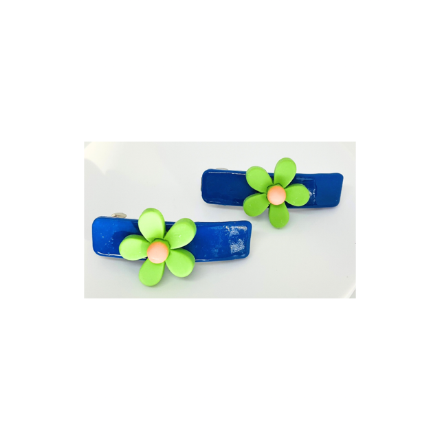 Blue with Green Flower 2-Inch Hair Barrette-Crafting By BB