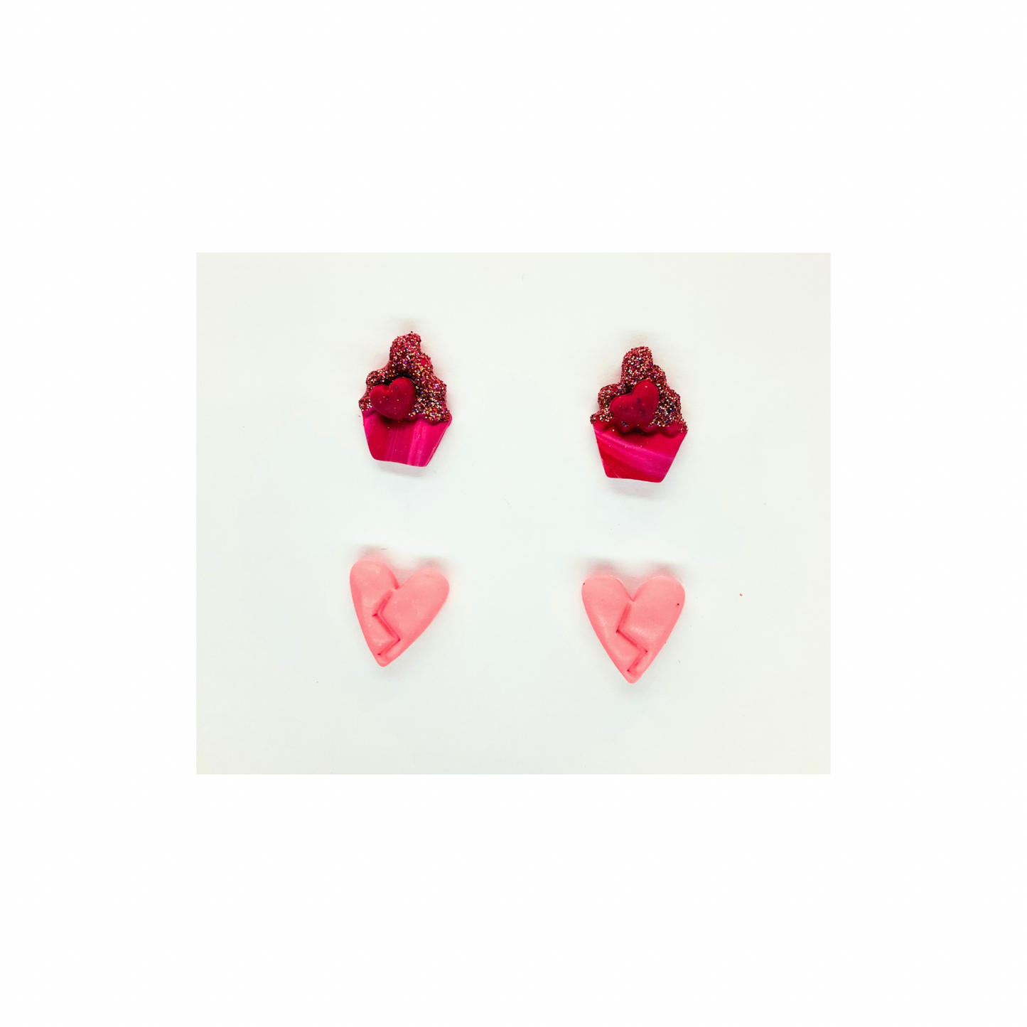 Pink Sparkle Cupcake and Heart Stud Earrings-Crafting By BB