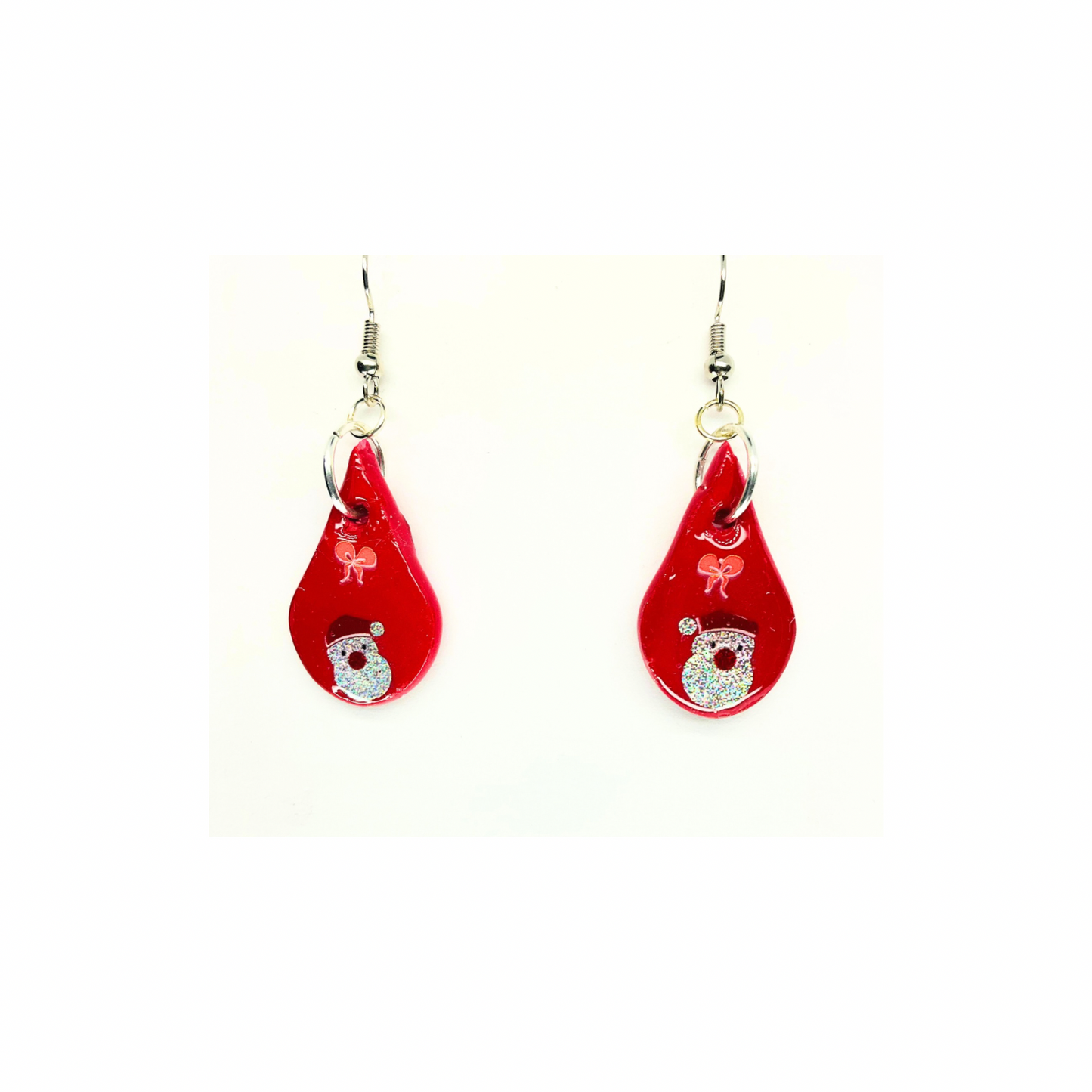 Christmas in July Collection Red Teardrop with Santa Dangle Earrings Festive Holiday Design