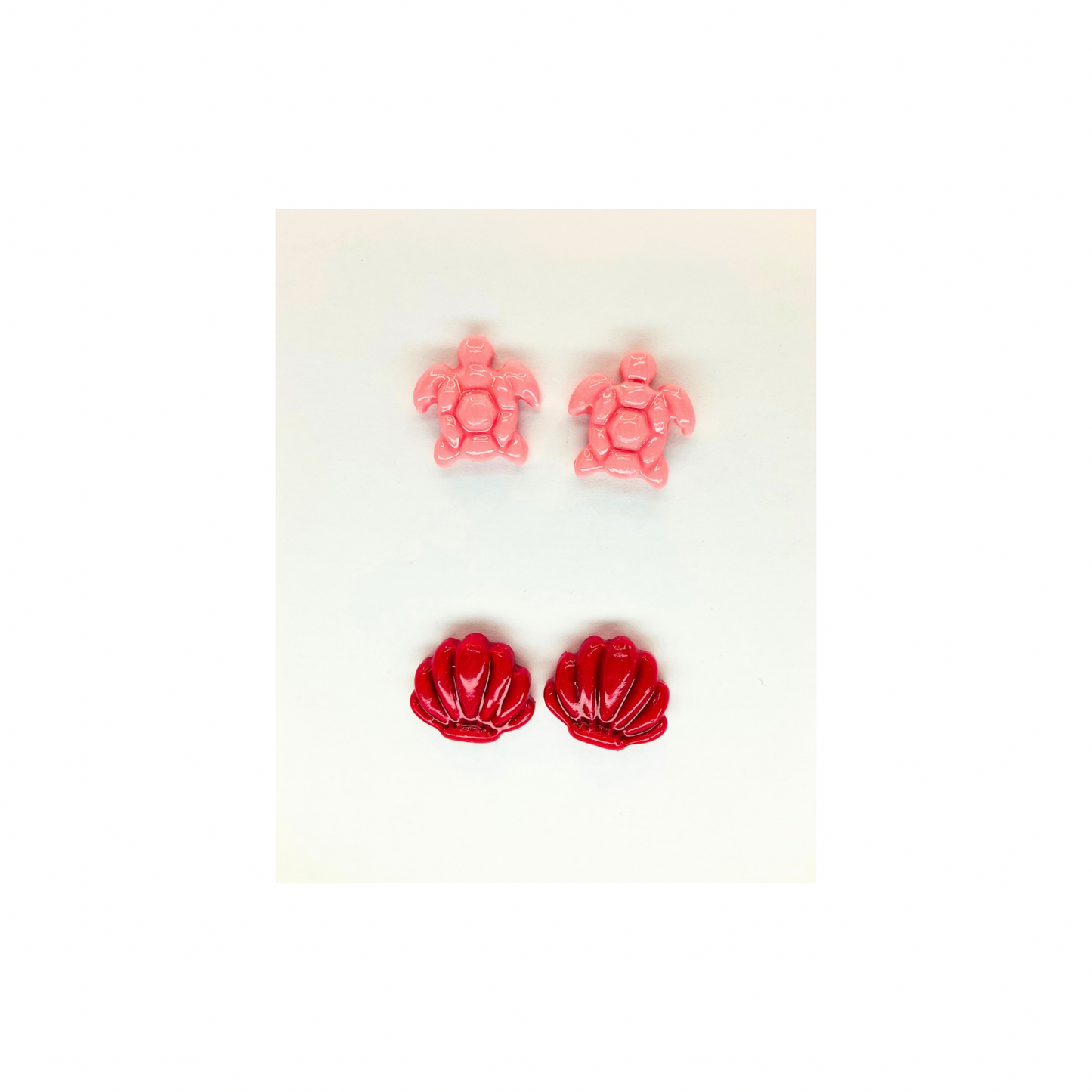 Mermaid Collection Light Pink Turtle and Dark Pink Shell Stud Earrings