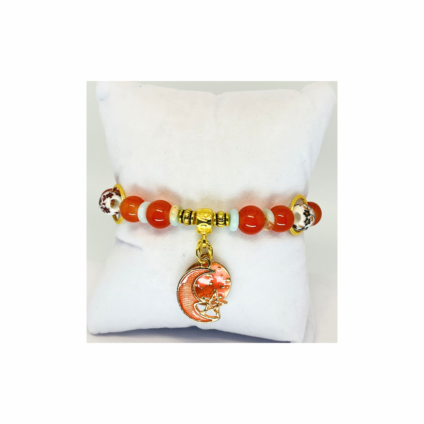Coral and Gold 6.5-Inch Beaded Stretch Charm Bracelet-Crafting By BB