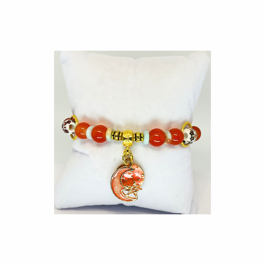 Coral and Gold 6.5-Inch Beaded Stretch Charm Bracelet-Crafting By BB