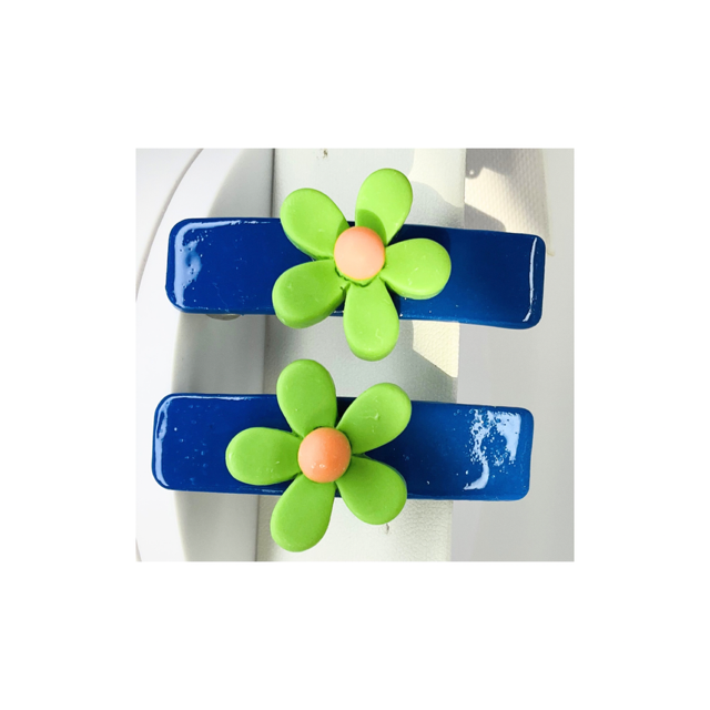 Blue with Green Flower 2-Inch Hair Barrette-Crafting By BB