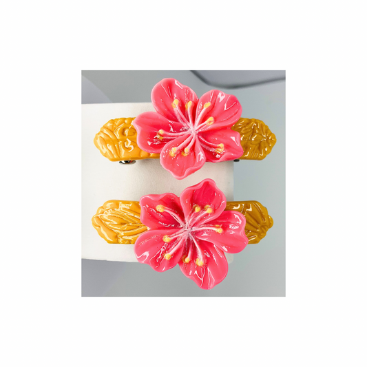 Yellow Hair Barrette with Pink Flower-Crafting By BB