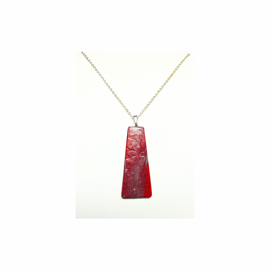 Handmade Red Polymer Clay Pendant with Pressed Flower Impressions on 18-inch Silver Chain Unique & Quality Crafted Jewelry