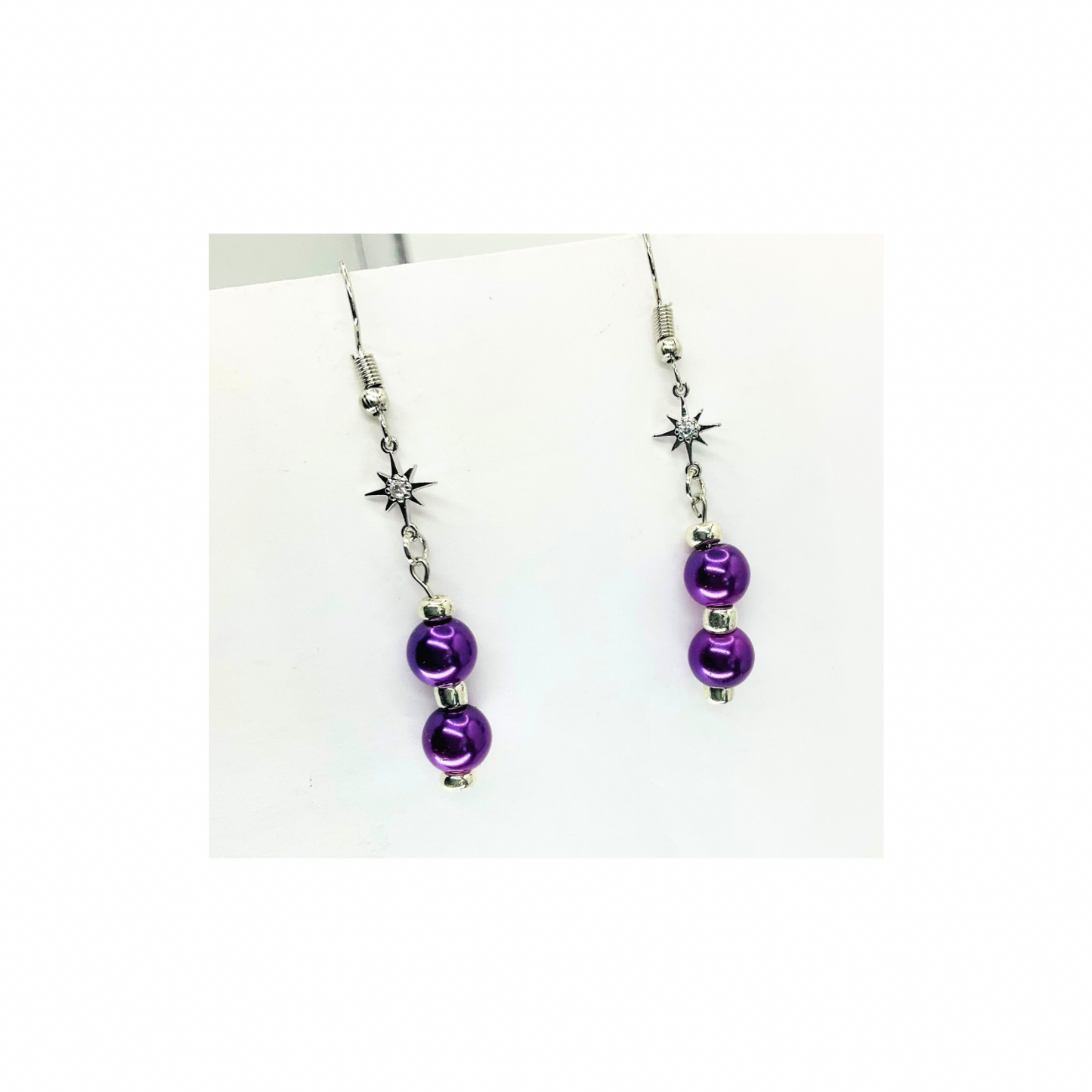 Pearl, Purple, and Silver Beaded Dangle with Star Charm