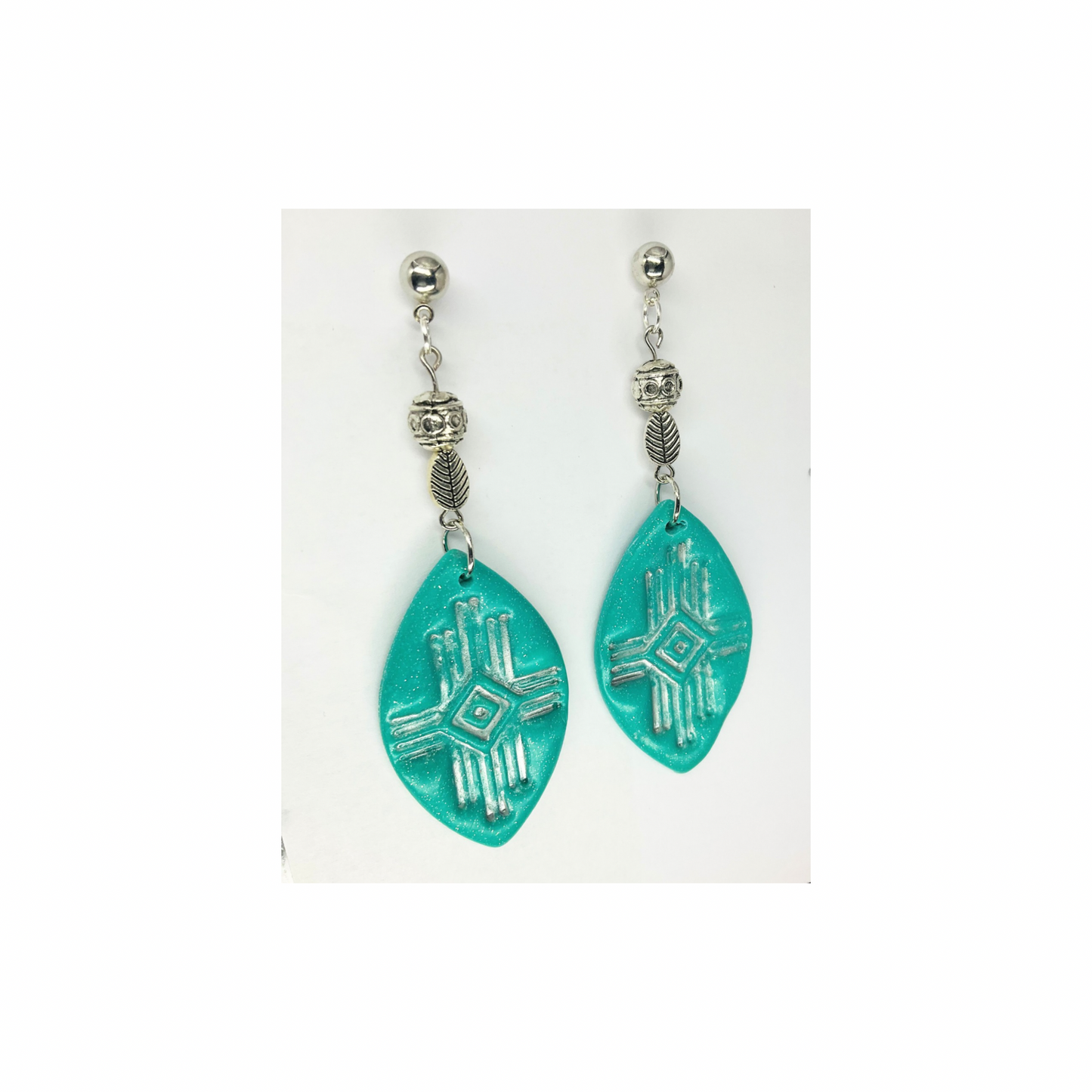 Western Style Geometric Turquoise Silver Stud Dangle Earring-Crafting By BB