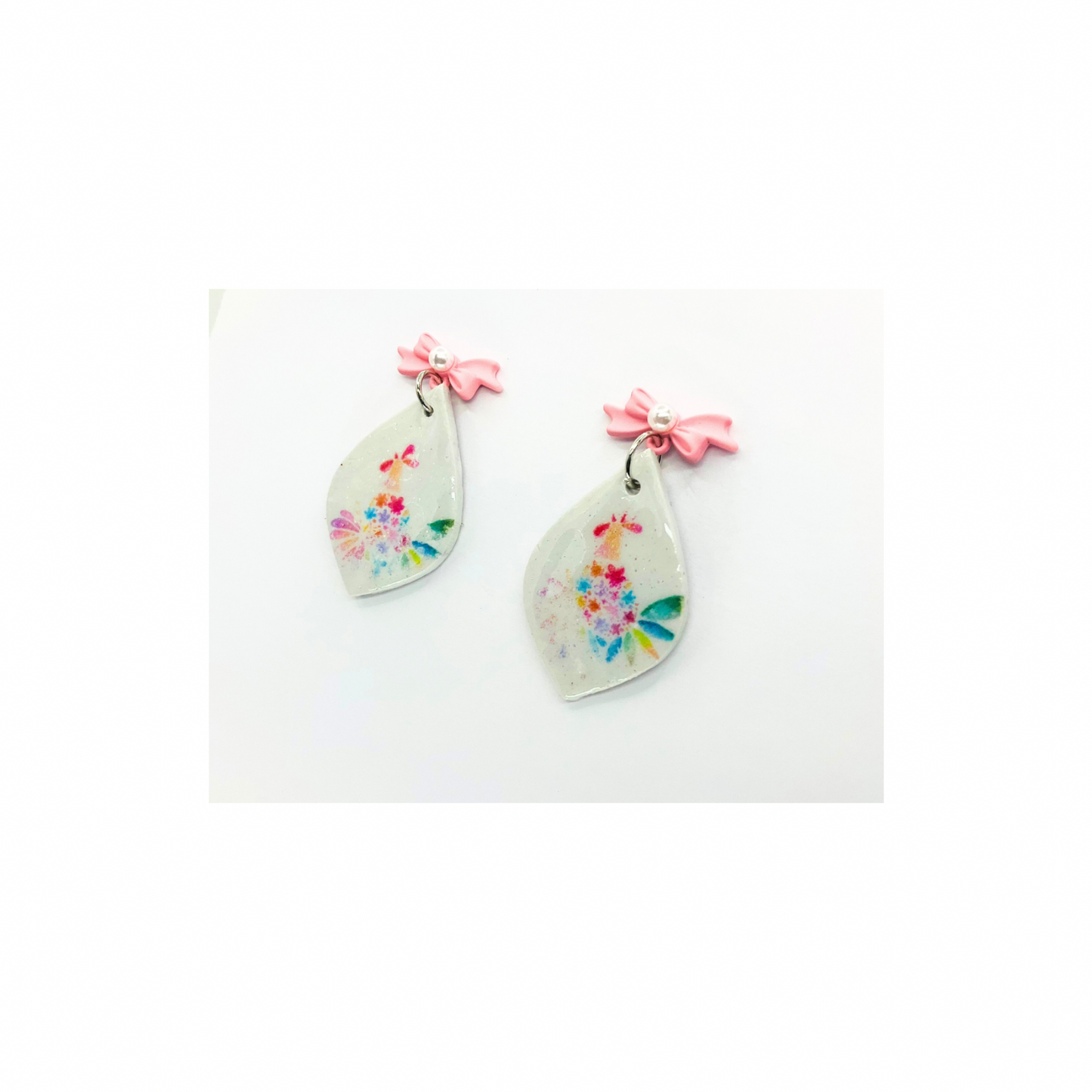 Pink Turkey Dangle Earrings with Pink Pearl Bow Studs,