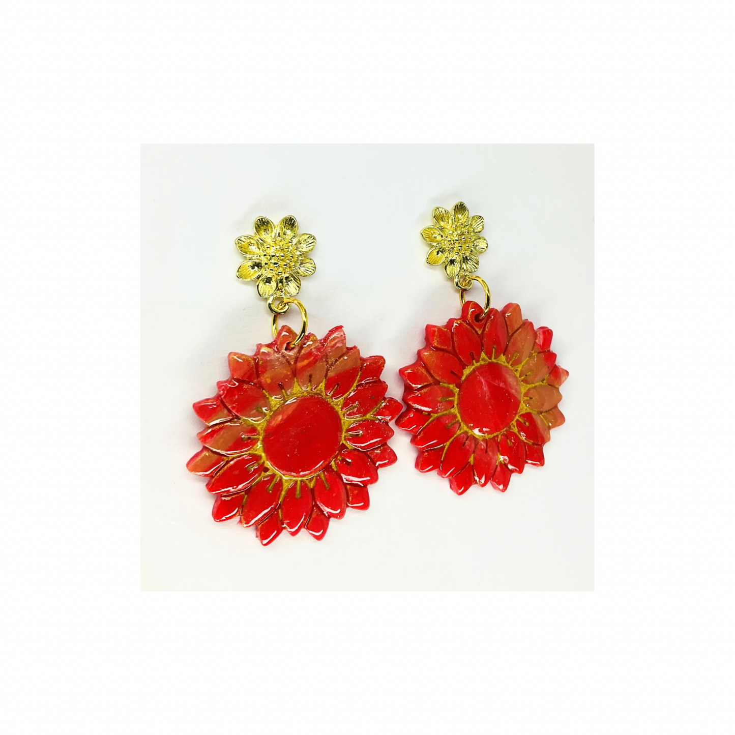 Red and Gold Stud Dangle Sunflower Earring-Crafting By BB
