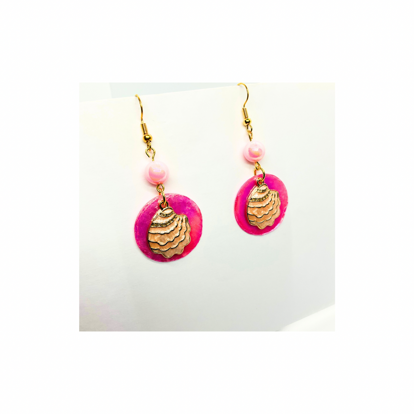 Pink Shell Collection Round Pink with Shell Dangle Earrings for Female Fashion Accessories