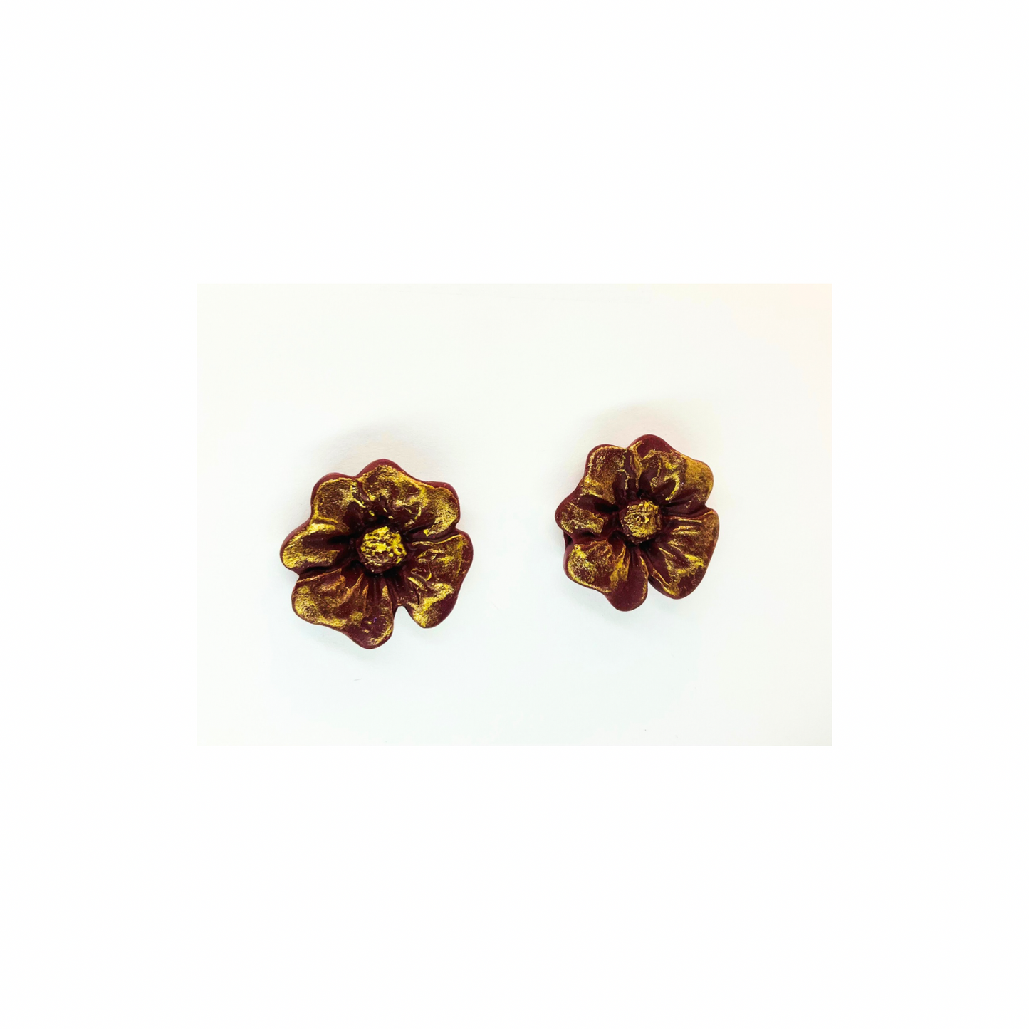 Burgundy and Gold Flower Stud Earrings-Crafting By BB