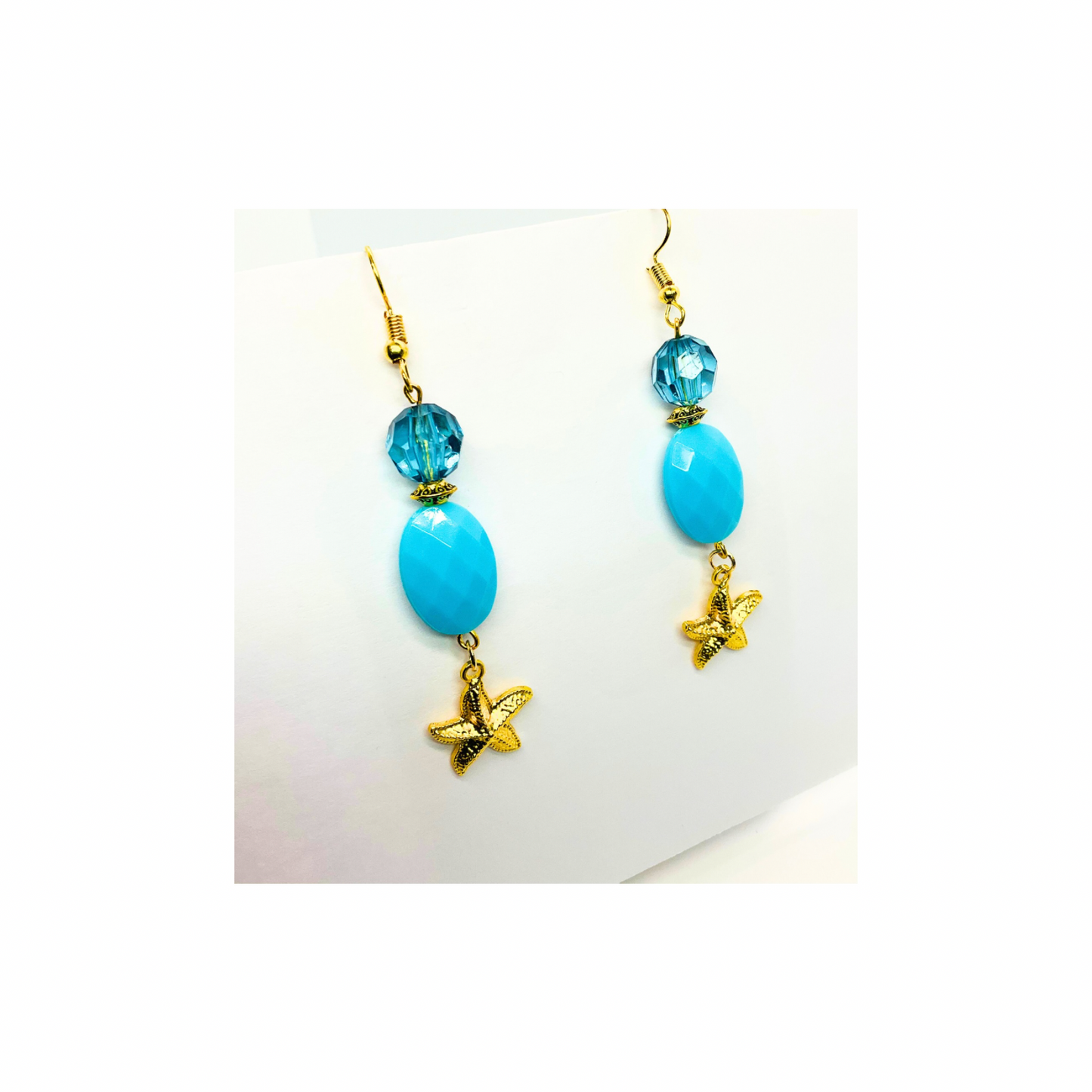 Ocean Collection Blue Beads with Starfish Charm Dangle Earring Gold-Tone Accents & Blue Beads Jewelry