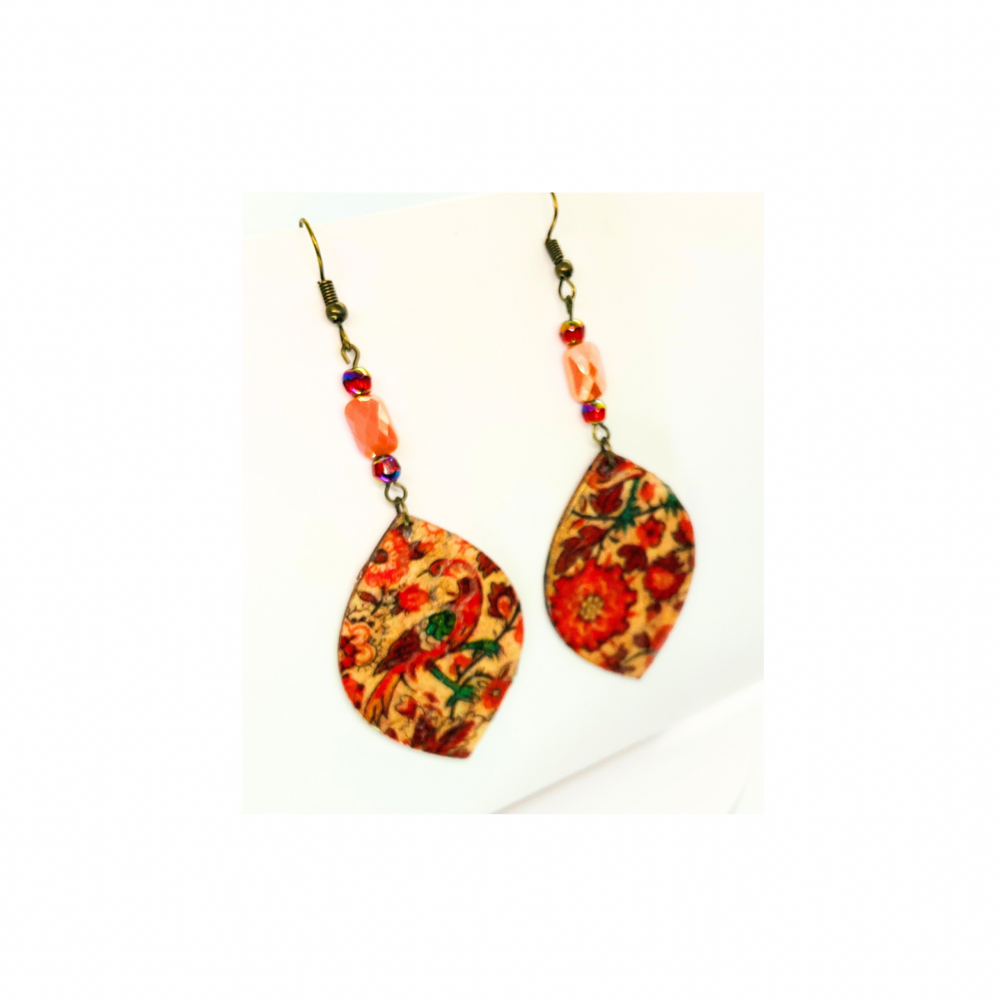 Bohemian Wood Dangle Floral Style Earring  Embellished with Czech Beads