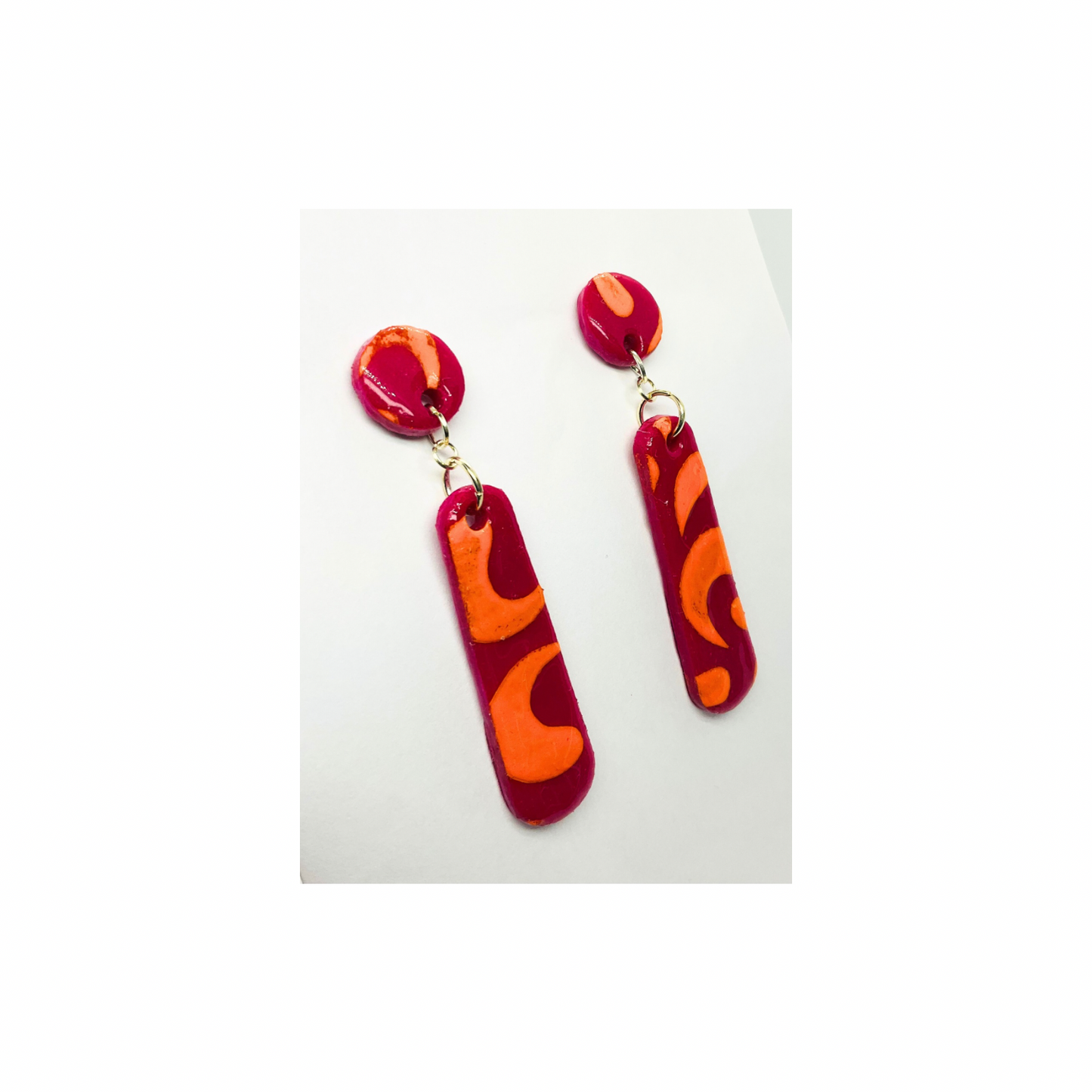 Hot Pink and Orange Long Dangle Earrings