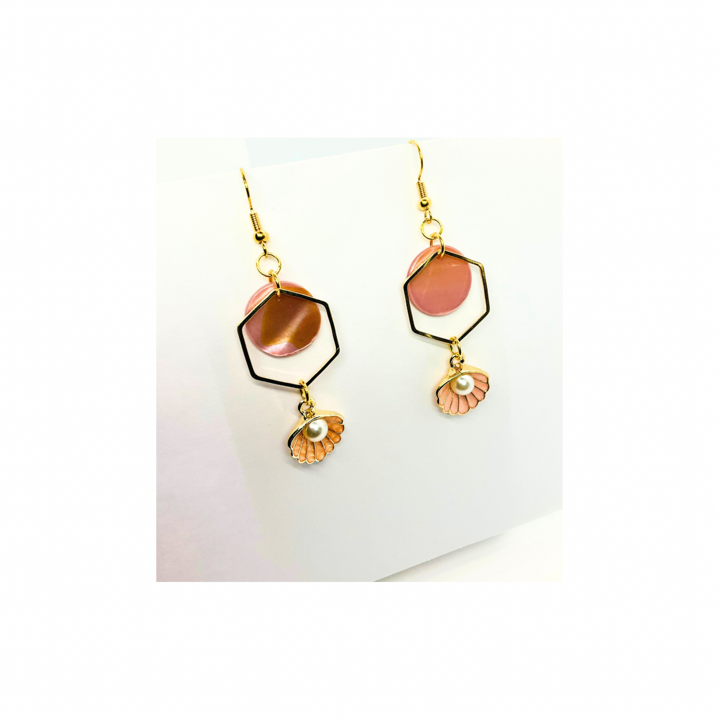 Pink Shell Collection Pink Circle with Pink Shell Charm Dangle Earrings for Female Fashion Accessories