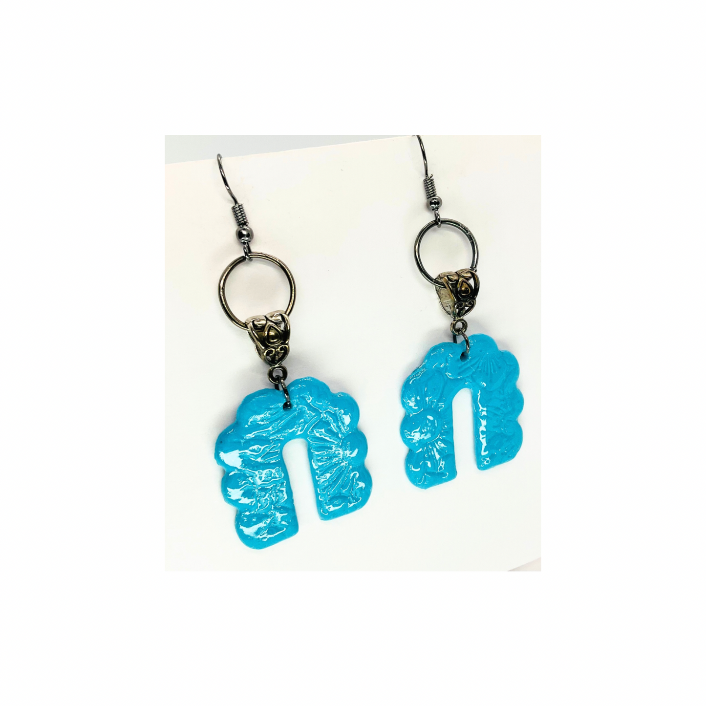 Turquoise Blue Horseshoe Shape on Tarnished Silver Dangle Earrings for Female Fashion Accessories