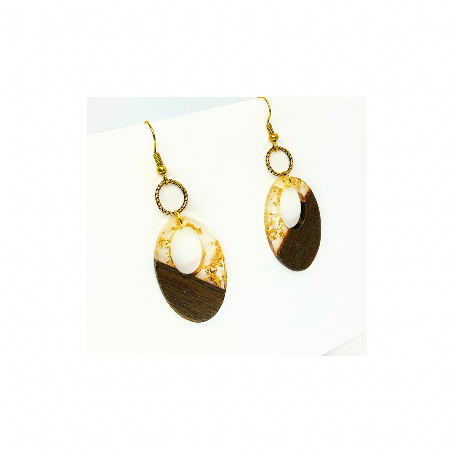 Boho Wood Collection Oval Dangle Earrings for Female with Unique Design and Gold Accents