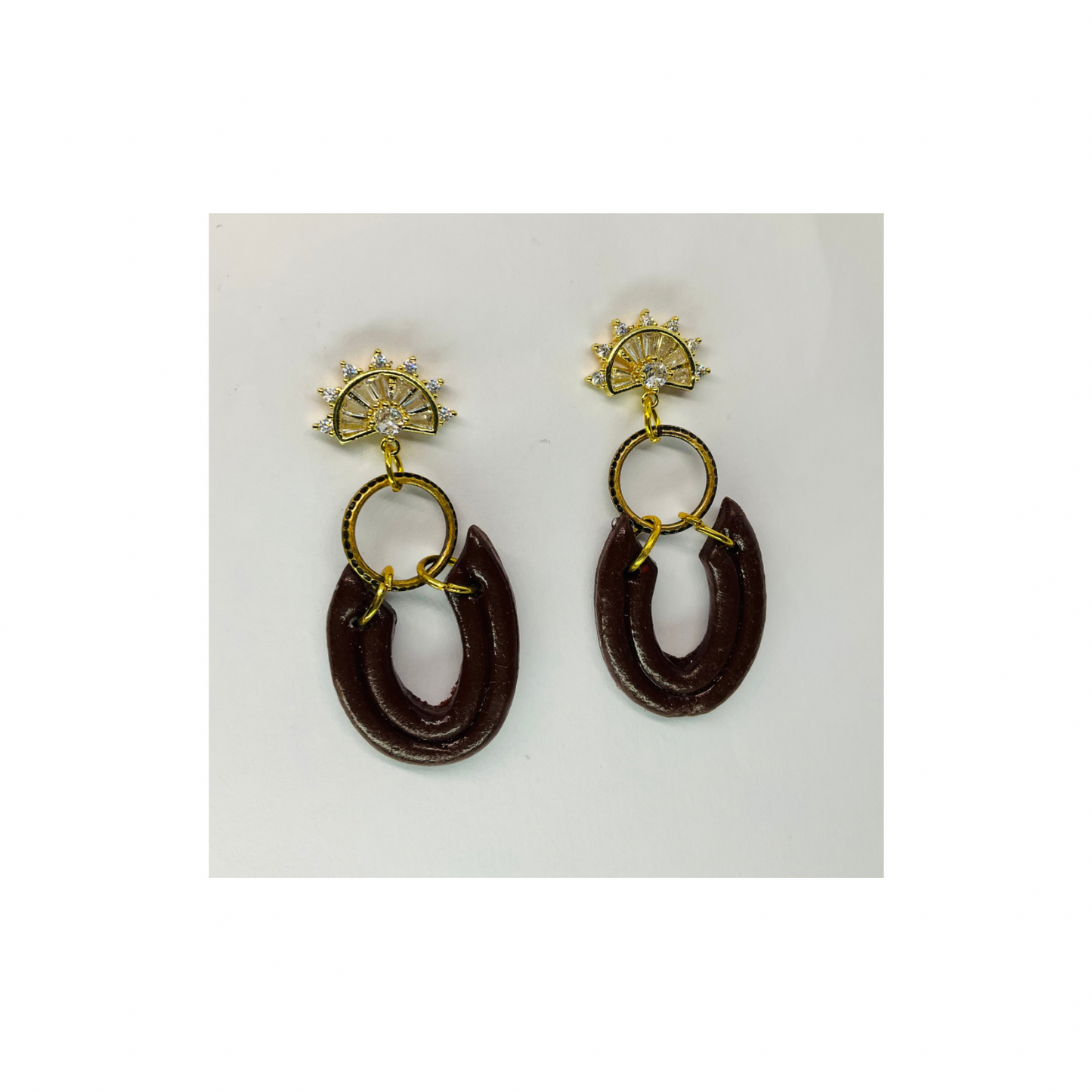 Brown Loop Dangle with Rhinestone Stud Earrings