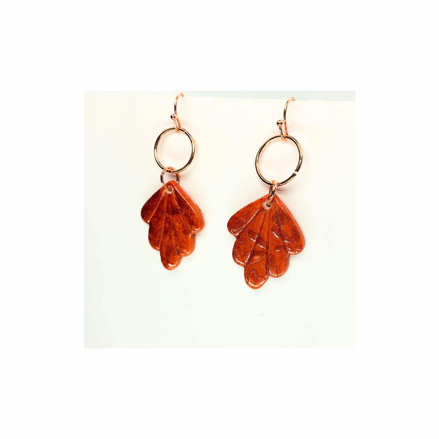 Fall Orange Leaf Shape with Rose Gold Accent Dangle Earrings - Unique Design Jewelry Accessory