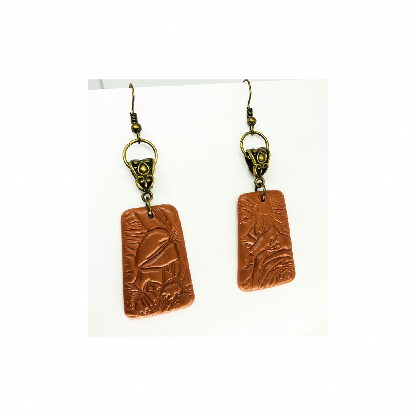 Leather Look Bronze with Gold Hoop Dangle Earrings-Crafting By BB