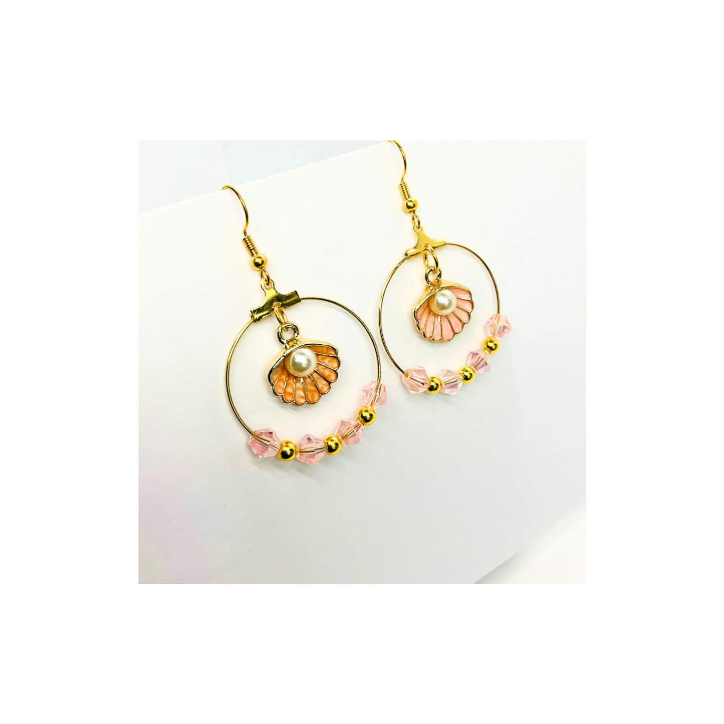 Pink Shell Collection Round Crystal Beads with Shell Dangle Earring for Female Fashion Jewelry Accessories