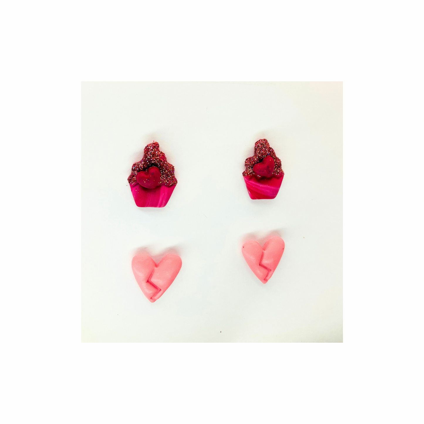 Pink Sparkle Cupcake and Heart Stud Earrings-Crafting By BB