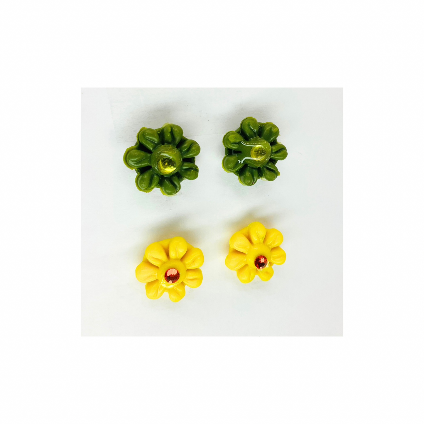 Yellow and Green Flower Stud Earrings-Crafting By BB