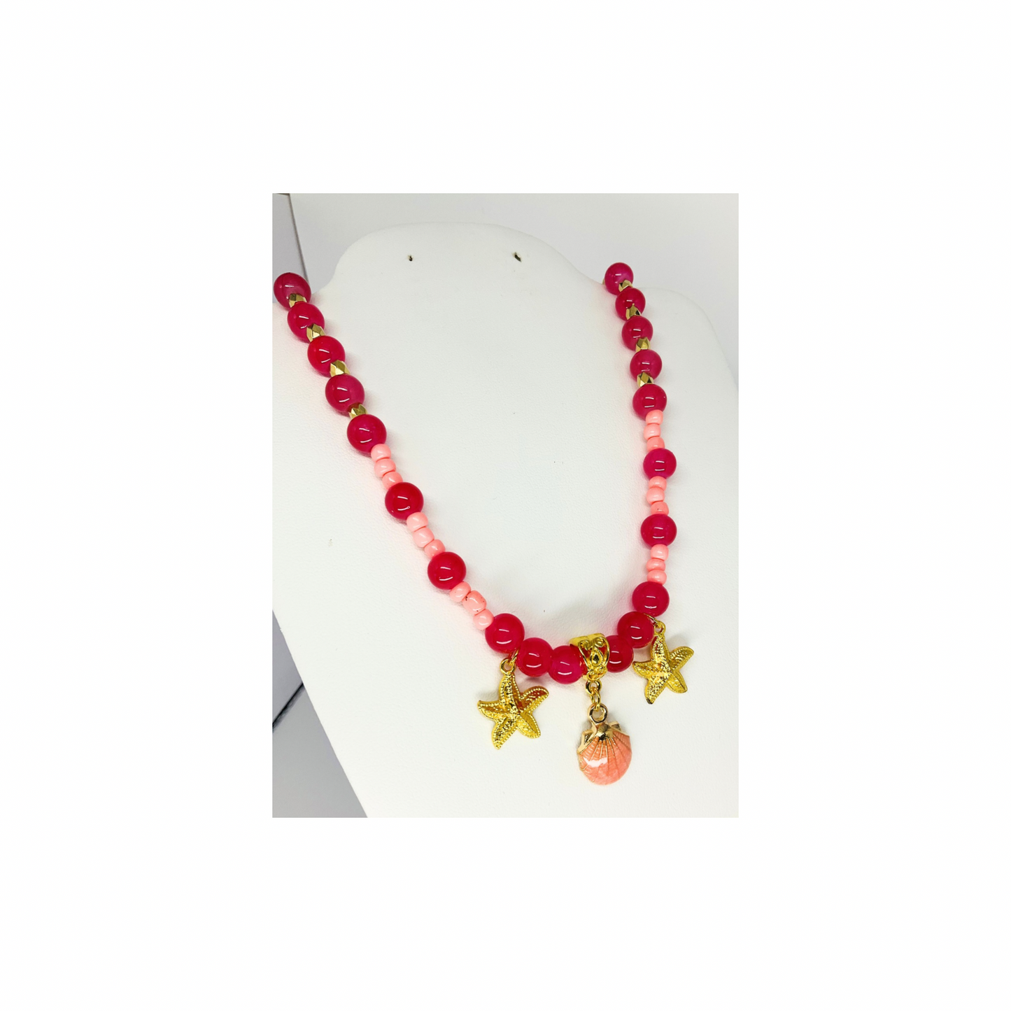 Hot Pink Beaded 17 inch Necklace with Beach Charms-Crafting By BB