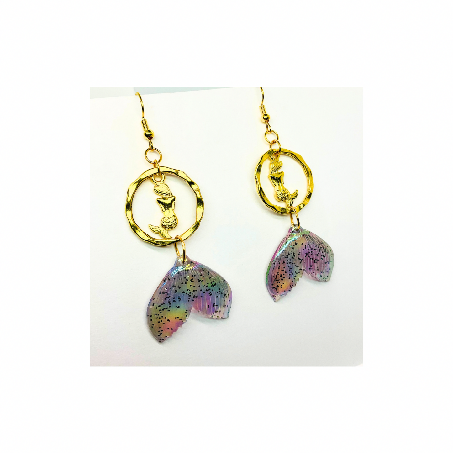 Mermaid Collection Shimmery Tail with Gold Mermaid Dangle Earrings - Elegant Female Accessories for Special Occasions or Everyday Wear