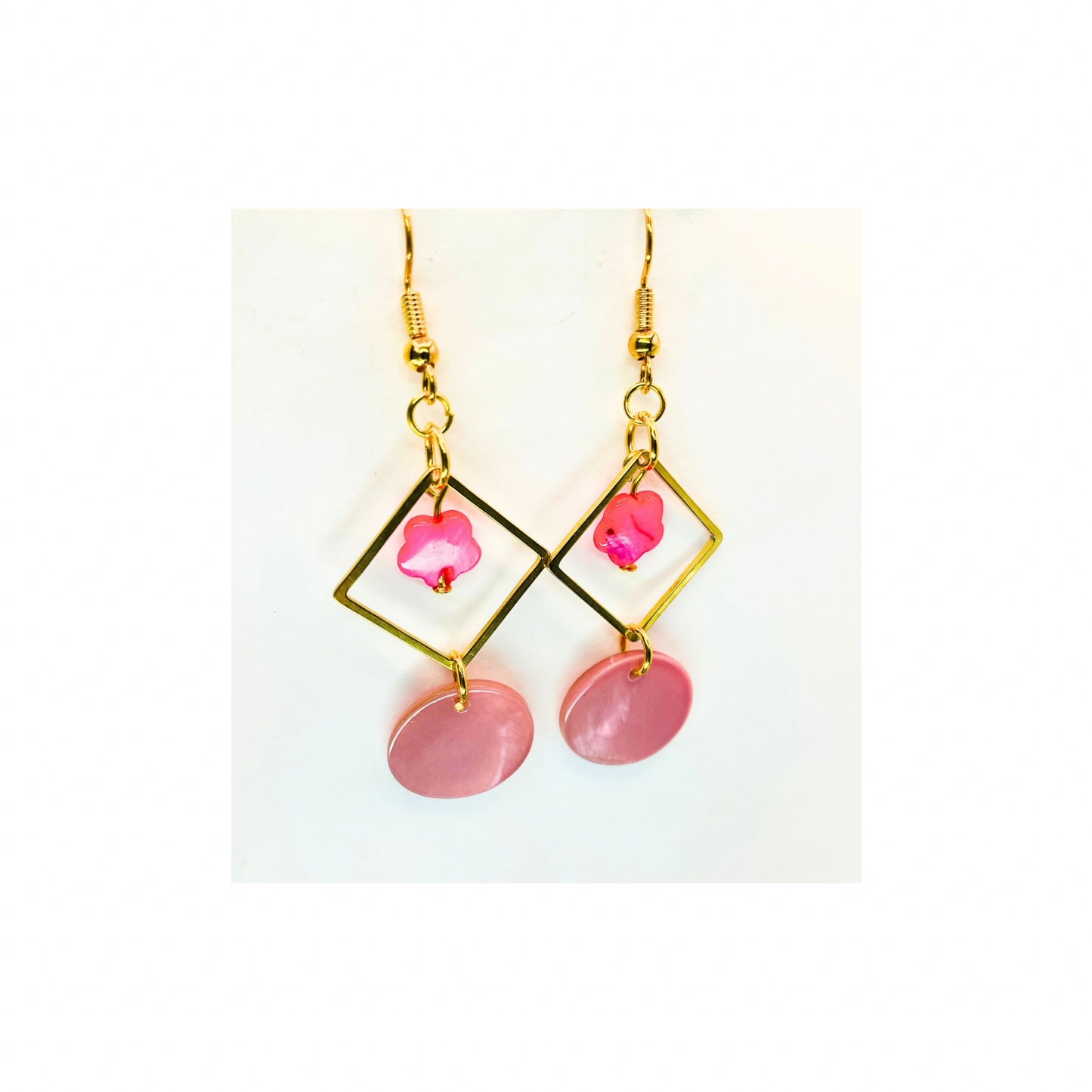 Pink Shell with Gold Square Accents, Boho Beach Jewelry