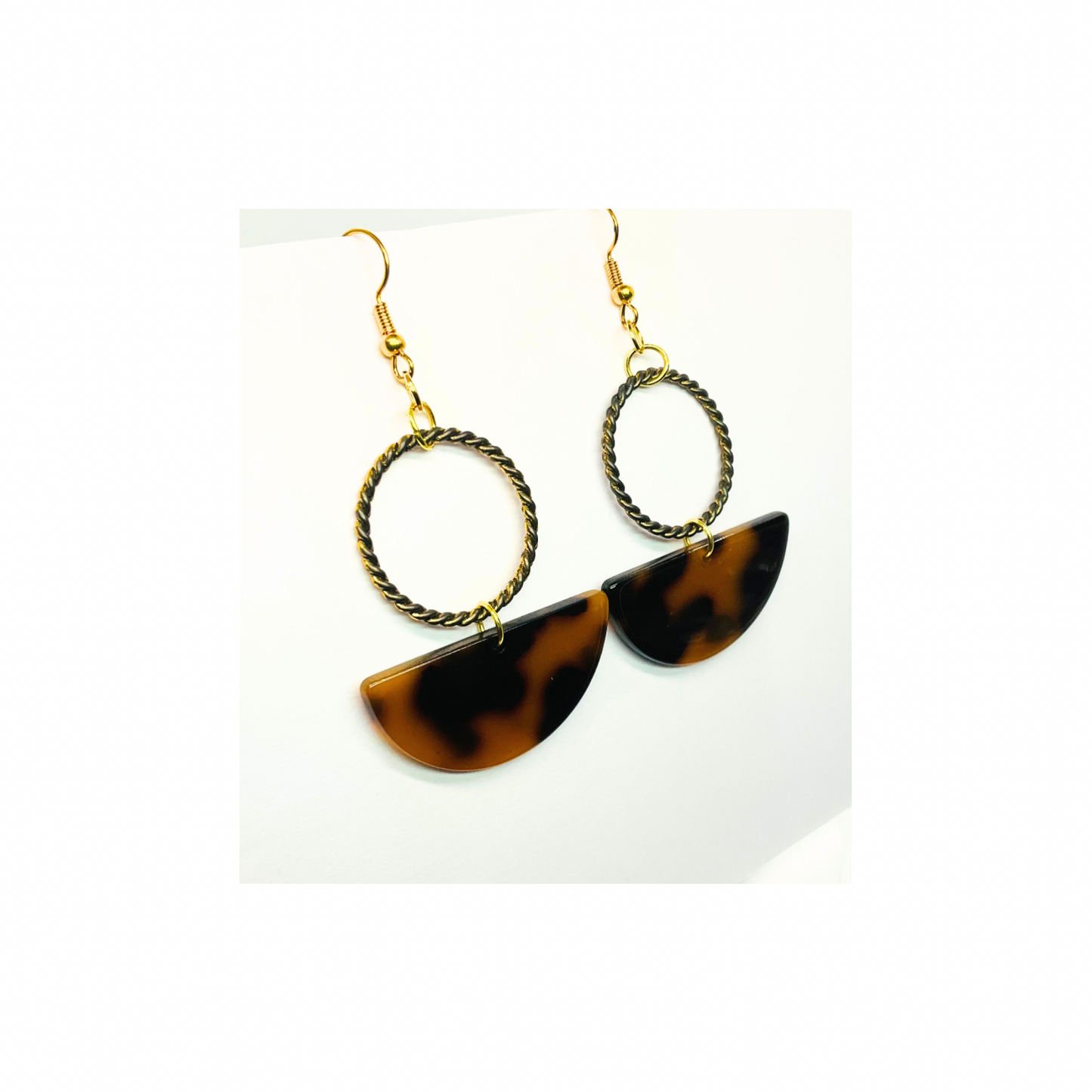 Tortoise Collection Dark Brown Half Moon Dangle Earring - Unique Modern Chic Design for Women's Fashion Jewelry
