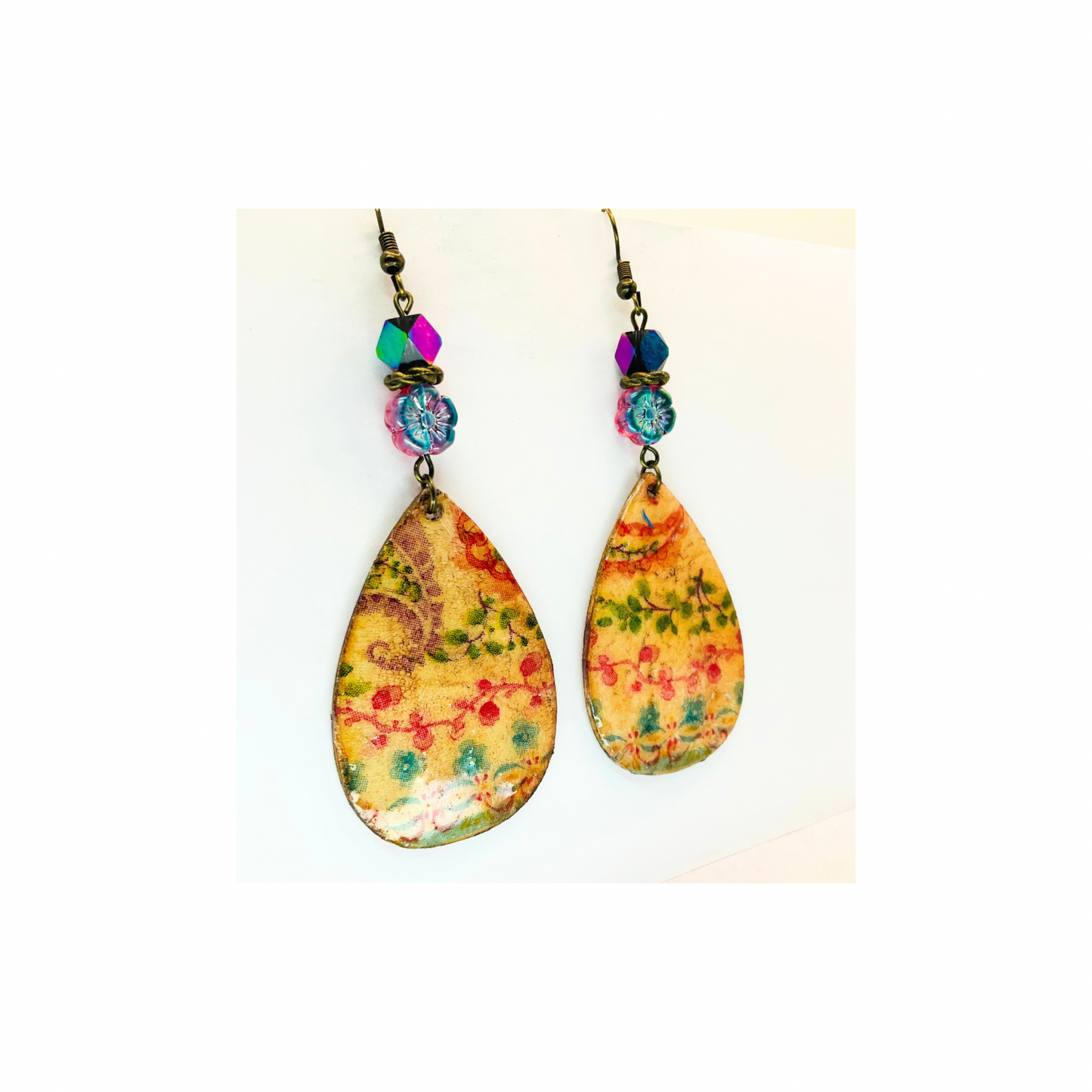 Bohemian Style Wood Dangle with Bead Earring