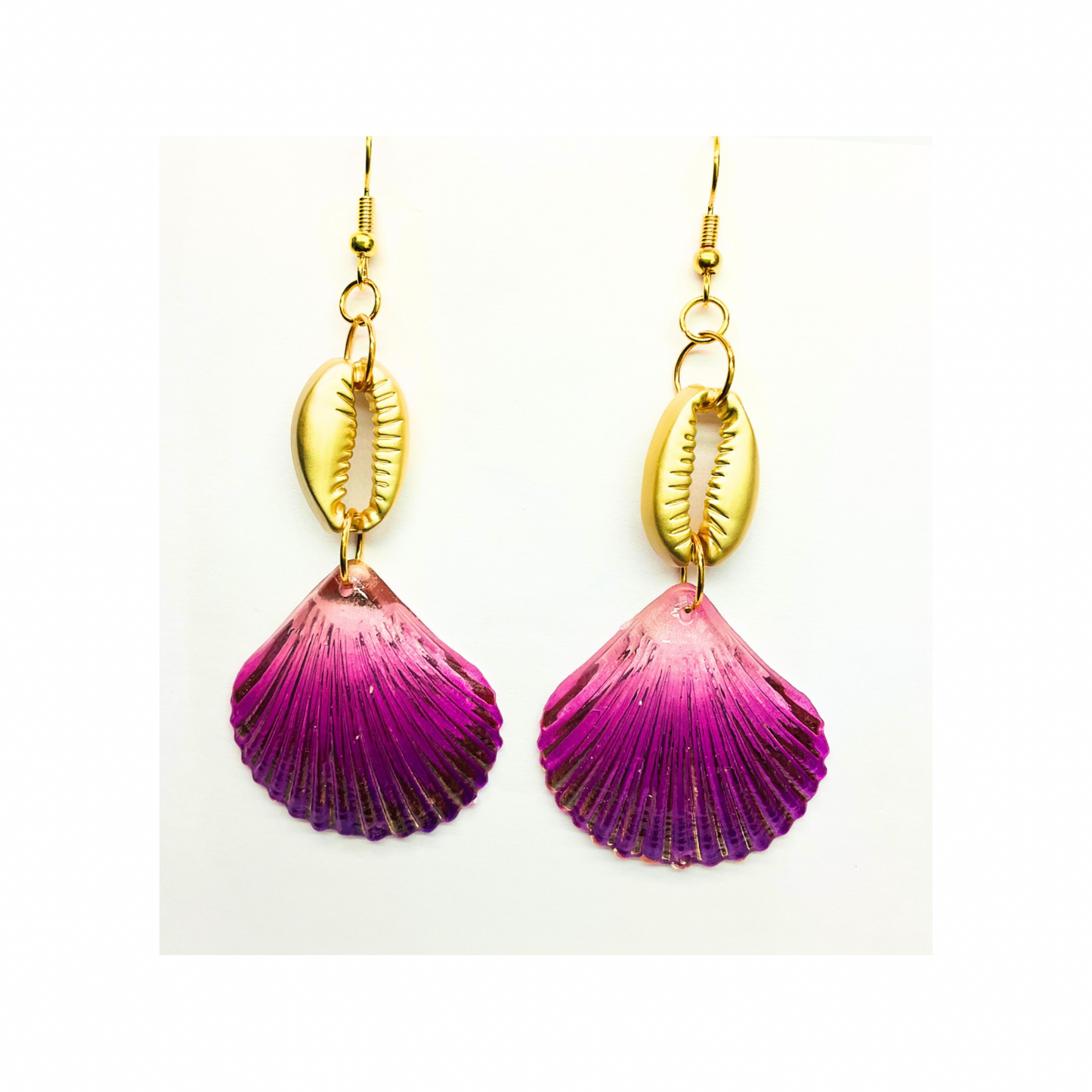 Mermaid Collection Gold and Pink Shell Dangle Earring - Elegant Hook Earrings for Women's Fashion Jewelry