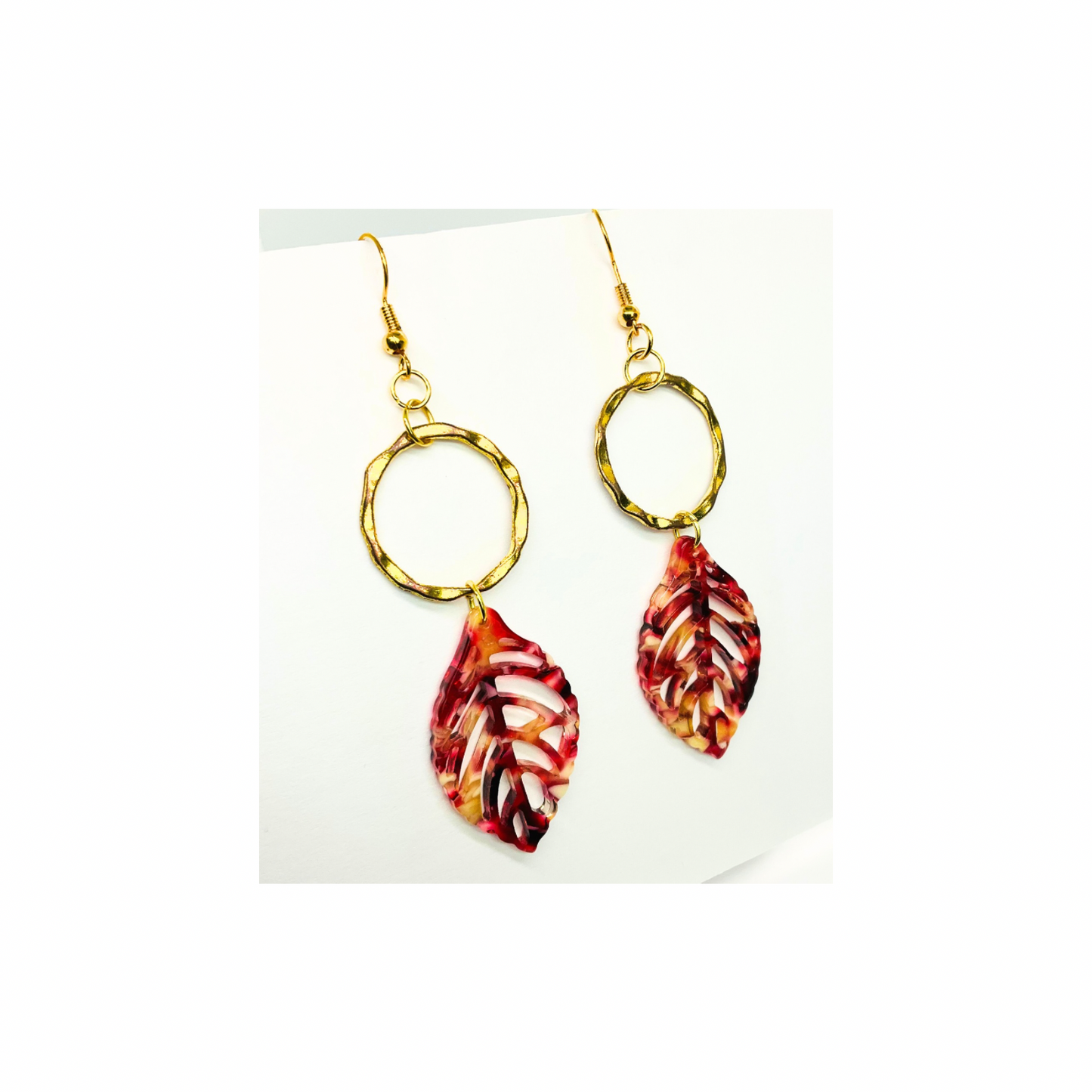 Tortoise Collection Red Fall Leaf Dangle Earring - Elegant Nature-Inspired Design for Women's Accessories