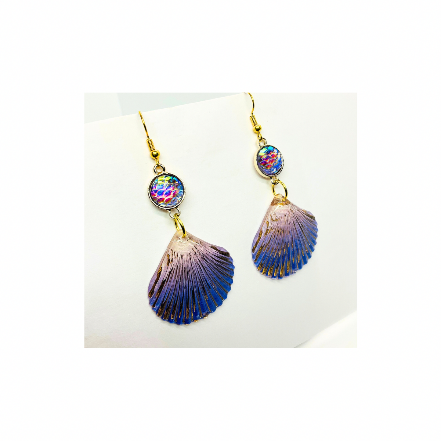 Mermaid Collection Shimmer Purple Shell Dangle Earrings for Female with Colorful Accent Stone
