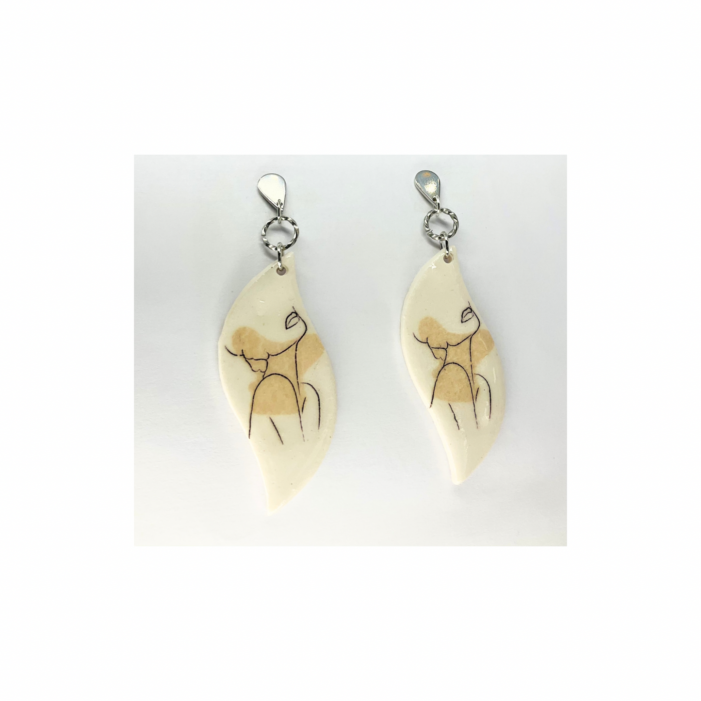 Woman Face Line Art Dangle with Silver Teardrop Stud Earrings-Crafting By BB