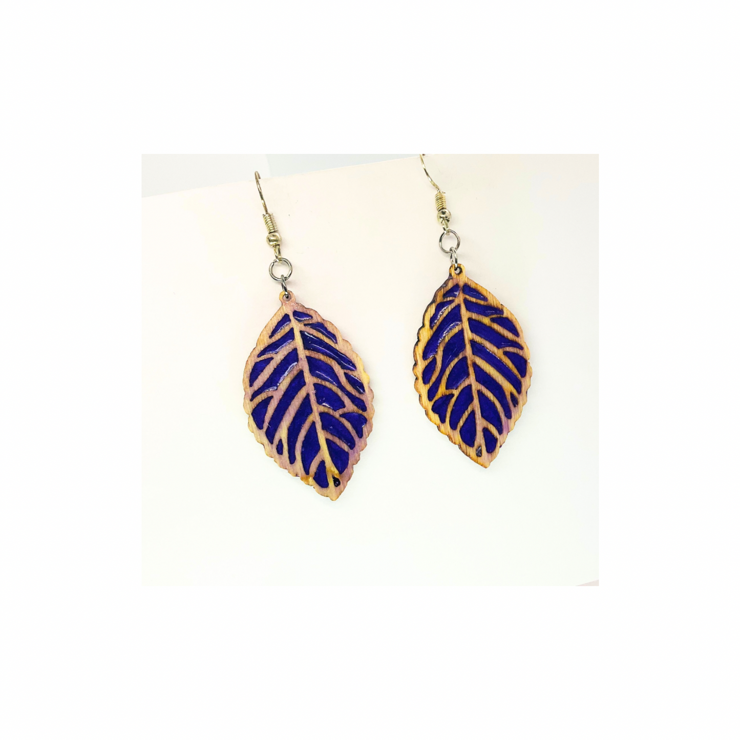 Purple Wood and Resin Drop Earrings Unique Leaf Design Versatile Stylish Accessories for Casual & Formal Events