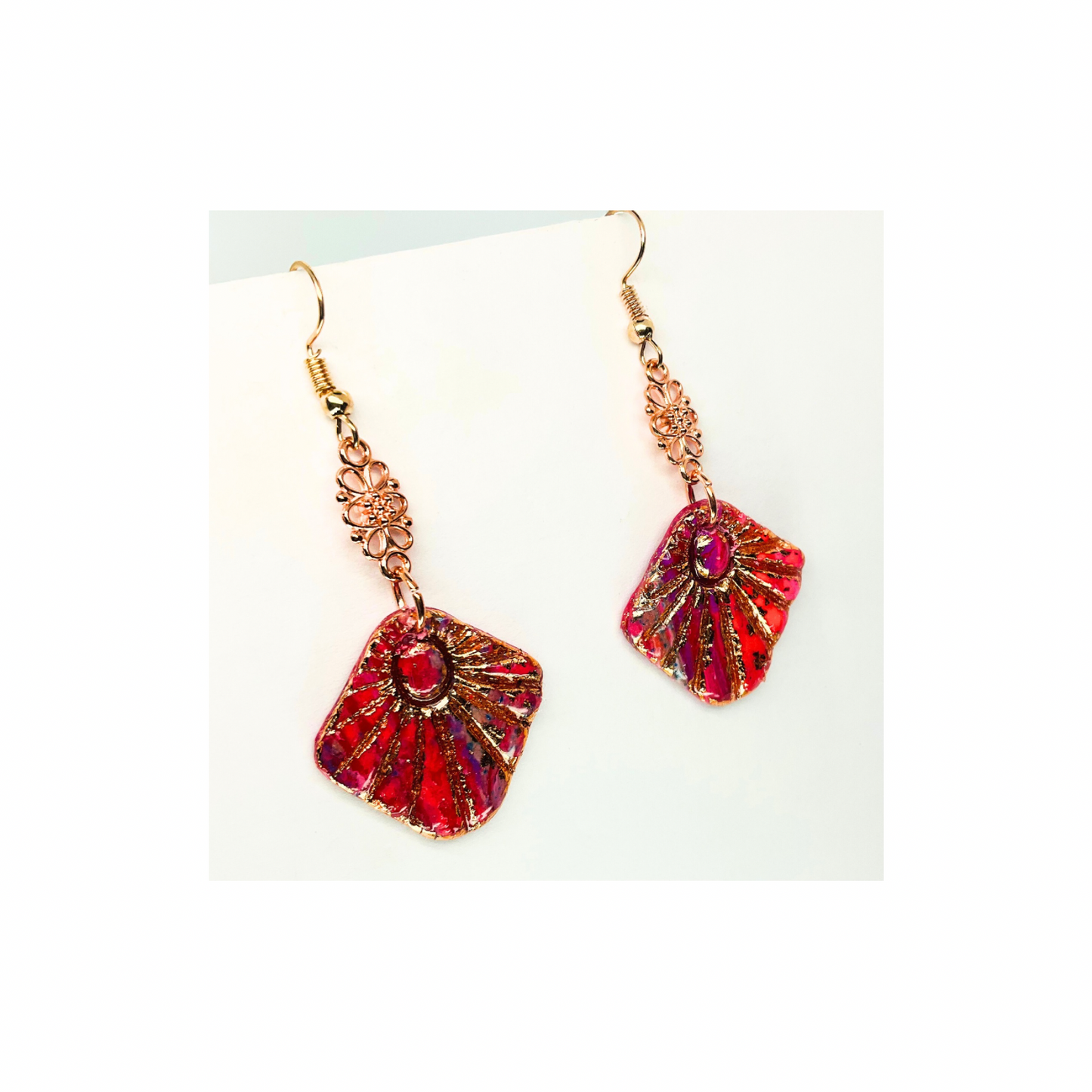 Rose Gold Collection Dangle Earrings with Rose Gold Charm Red and Pink Color Design