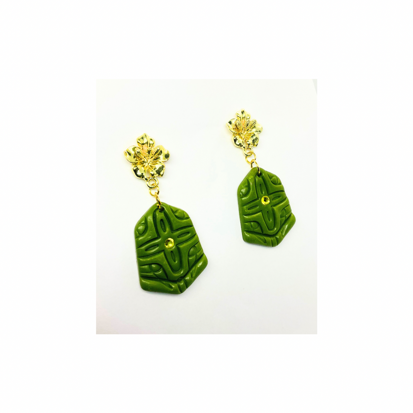 Green and Gold Stud Dangle Earring
