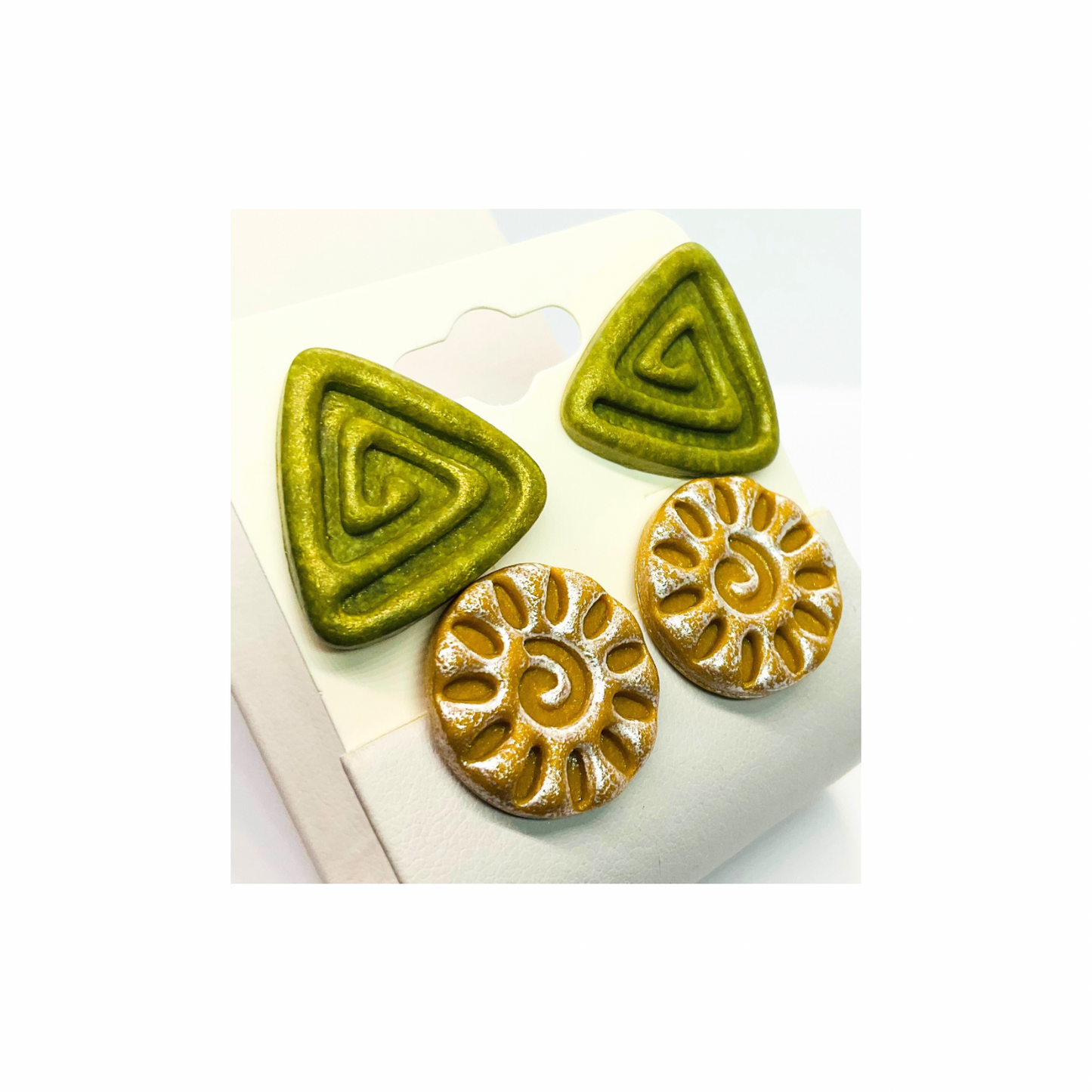 Stud Earrings in Green and Yellow with Accents of Silver and Gold
