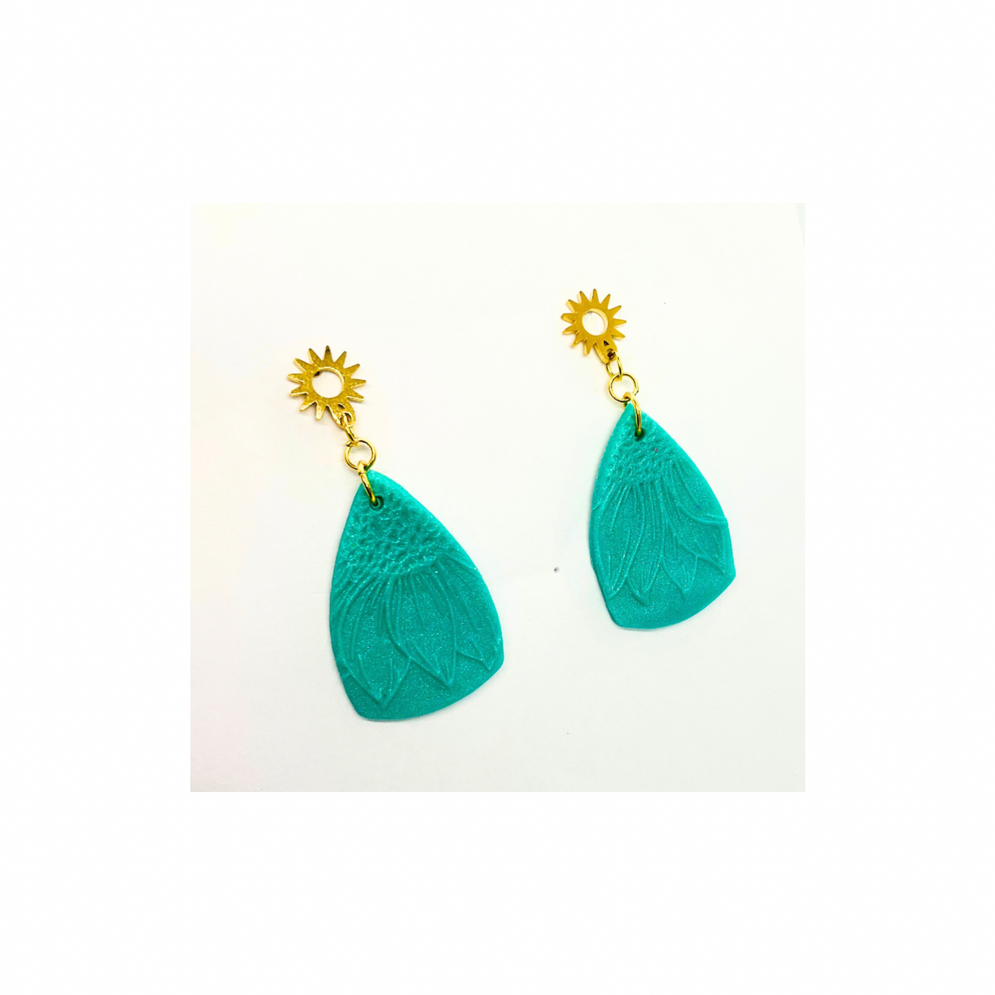 Turquoise Sunflower Dangle Earrings with Gold Stud