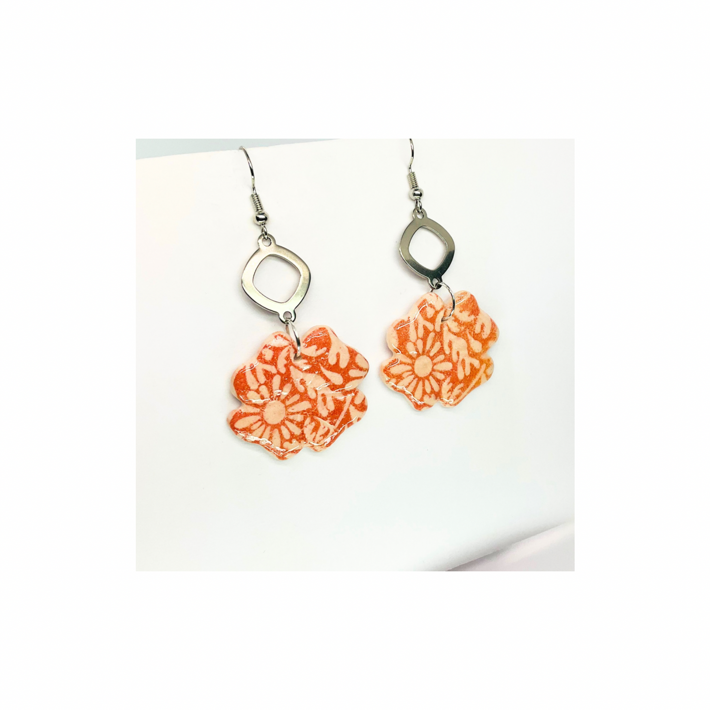 Beach Bloom Collection Salmon Four Conner Flower Dangle Earrings for Female Fashion Accessories